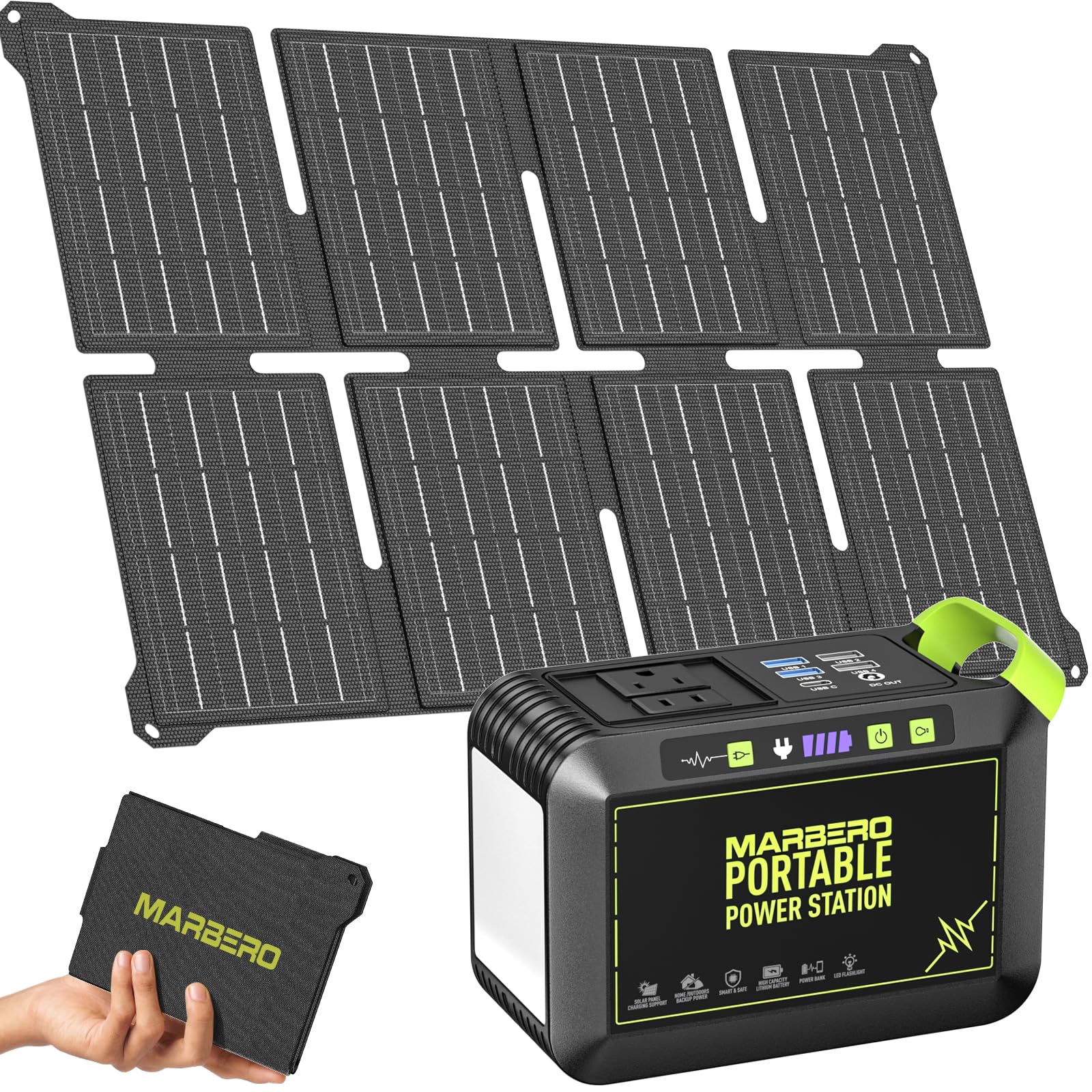 MARBERO 80W Solar Powered Generator with Panels 25W Included, 88.8Wh Lithium Battery Portable Power Station with AC Outlet 120W 