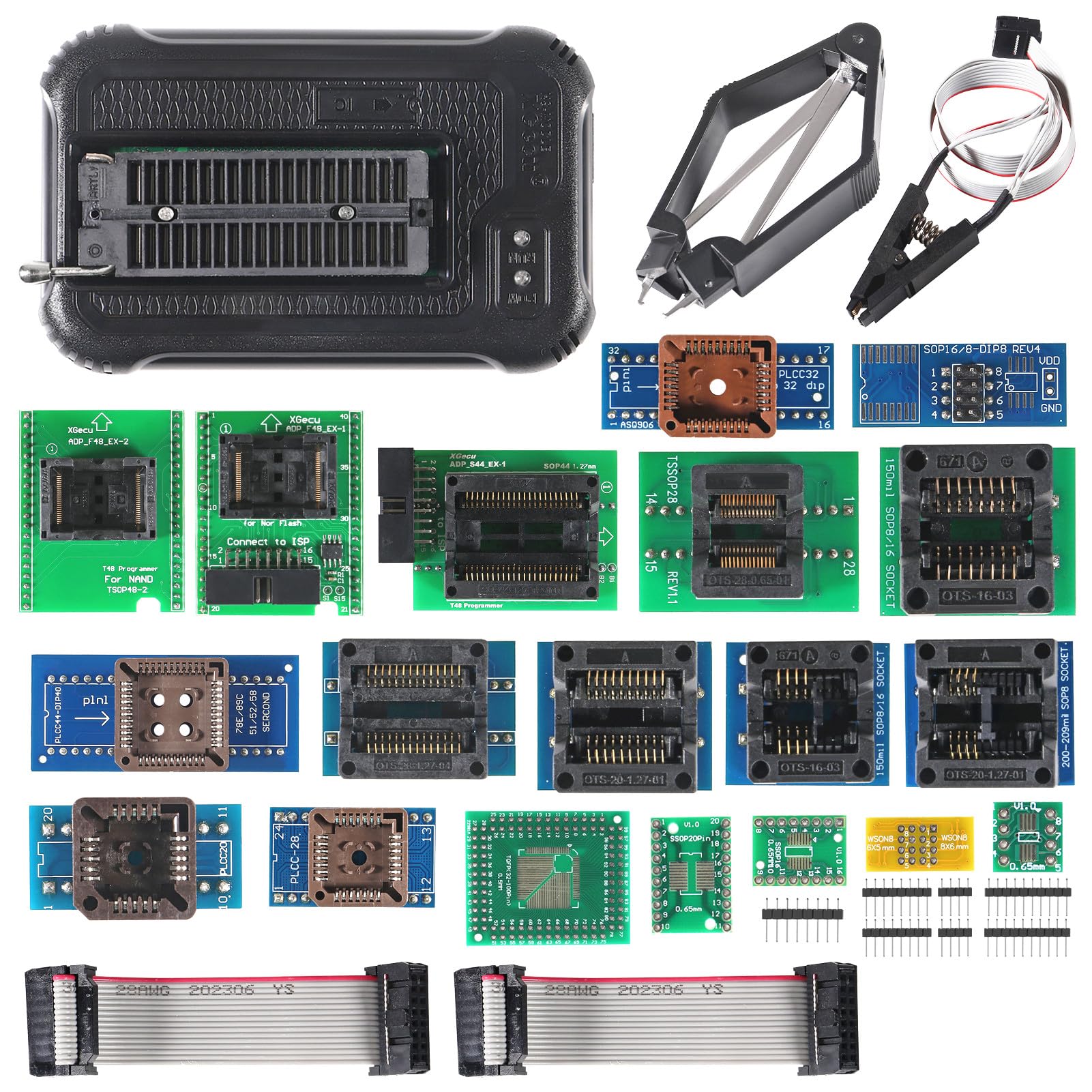 Aceirmc T48 (Tl866 3G) Programmer Support 34000+ Ics For Spi/Nor/Nand Flash/Emmc Bga/Tsop/Sop/Plcc (T48 Programmer Host+19 Adapter)
