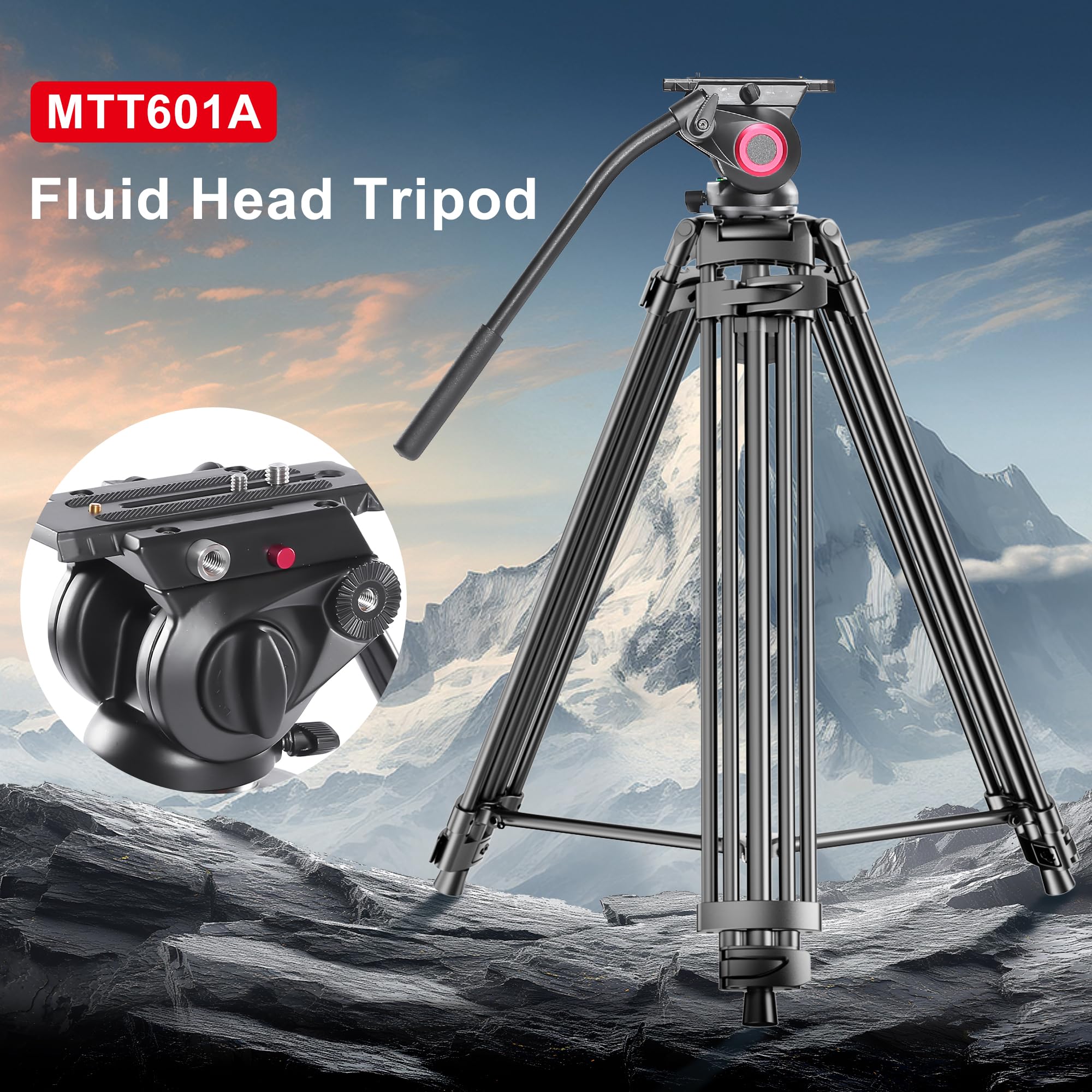 Miliboo Mtt601A Professional Camera Video Tripod With Fluid Head, Center Spreader And Qr Plate, Aluminum, 27.6-59.5 Inches Worki