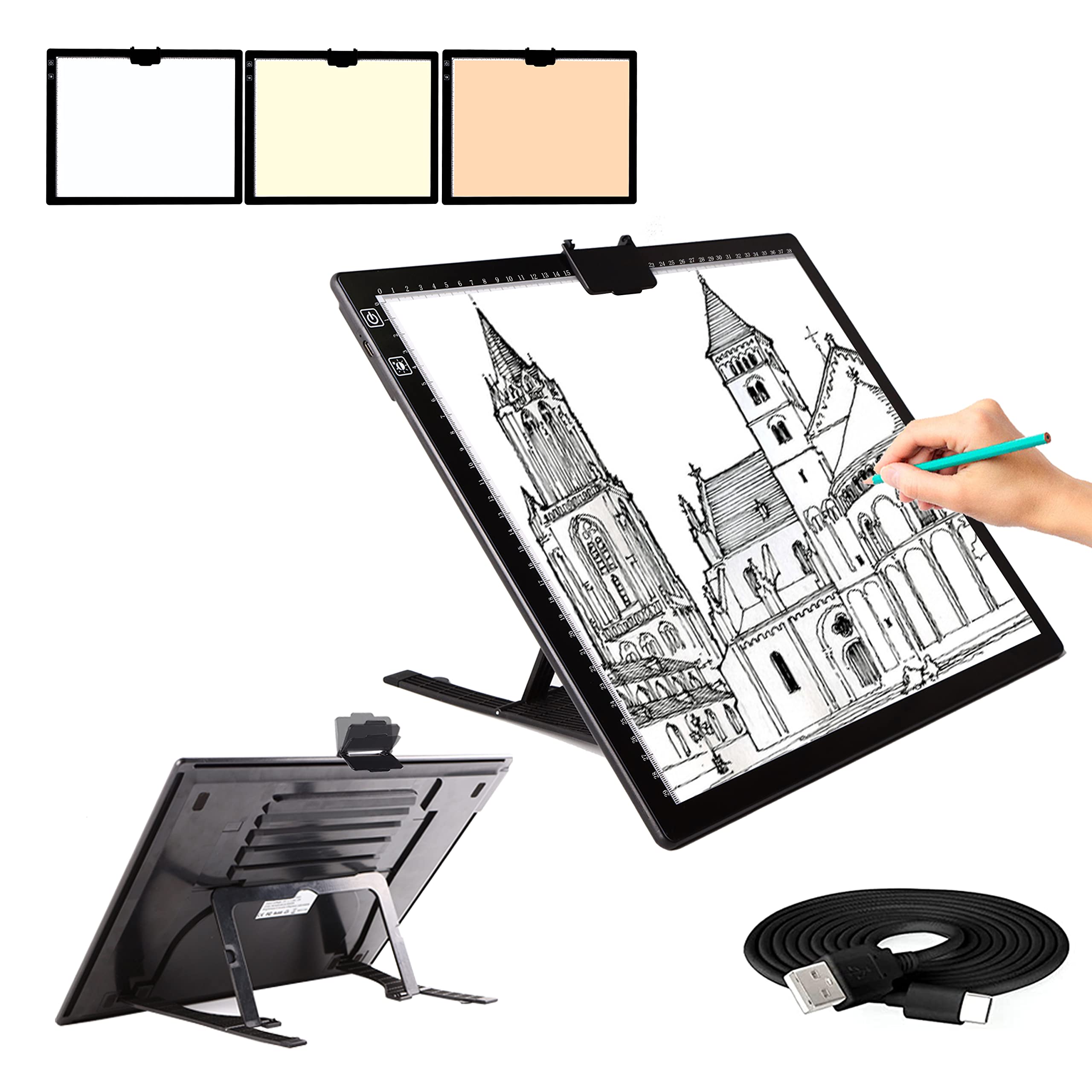 A3 Light Pad, Elice Tracing Light Box 3 Colors Mode Stepless Dimmable And 6 Levels Of Brightness Light Copy Pad, Wireless Rechar