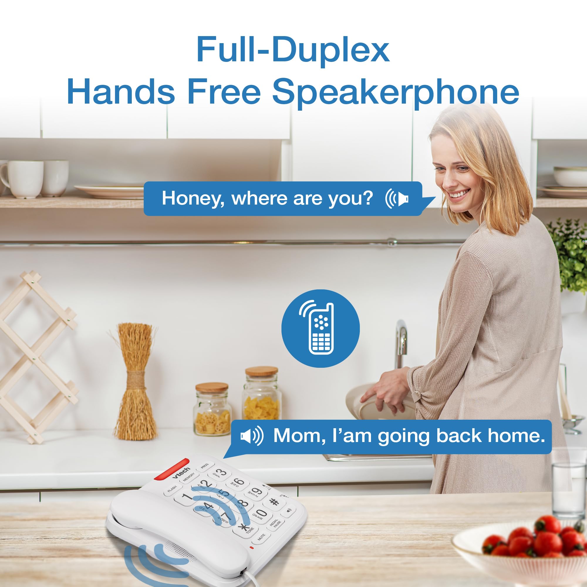 Vtech Sn1107 Corded Phone With Oversized High Contrast Buttons, Talking Digits For Seniors, 10 Number Speed Dial, Visual Ringer,