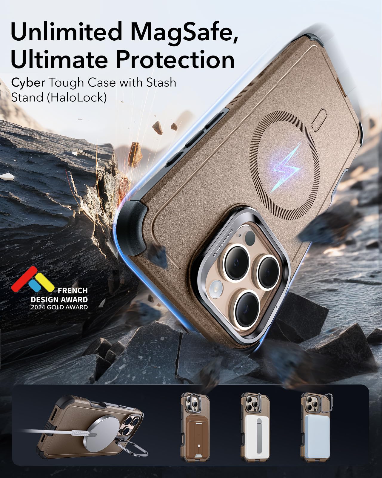 Esr For Iphone 16 Pro Case With Stand, 23Ft Military Grade Drop Protection, Heavy Duty Magnetic Phone Case, Compatible With Mags