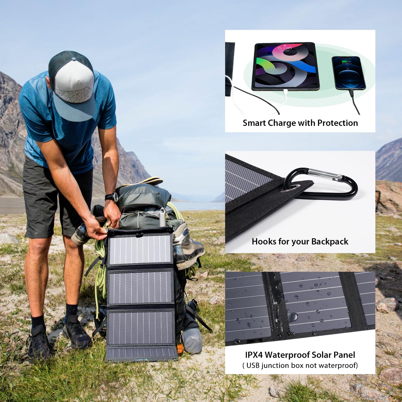 [Upgraded] Bigblue 3 Usb Ports 28W Solar Charger(5V/4.8A Max), Portable Sunpower Solar Panel For Camping, Ipx4 Waterproof, Compa