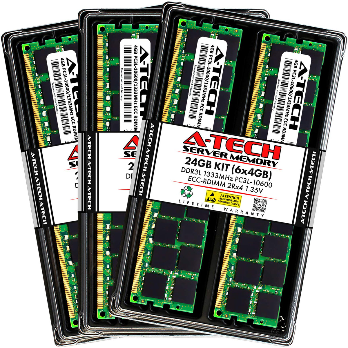 A Tech 24Gb Kit (6X4Gb) Ddr3/Ddr3L 1333Mhz Pc3L 10600R Ecc Rdimm 2Rx4 Dual Rank 1.35V Ecc Registered Dimm 240 Pin Server Ram Mem
