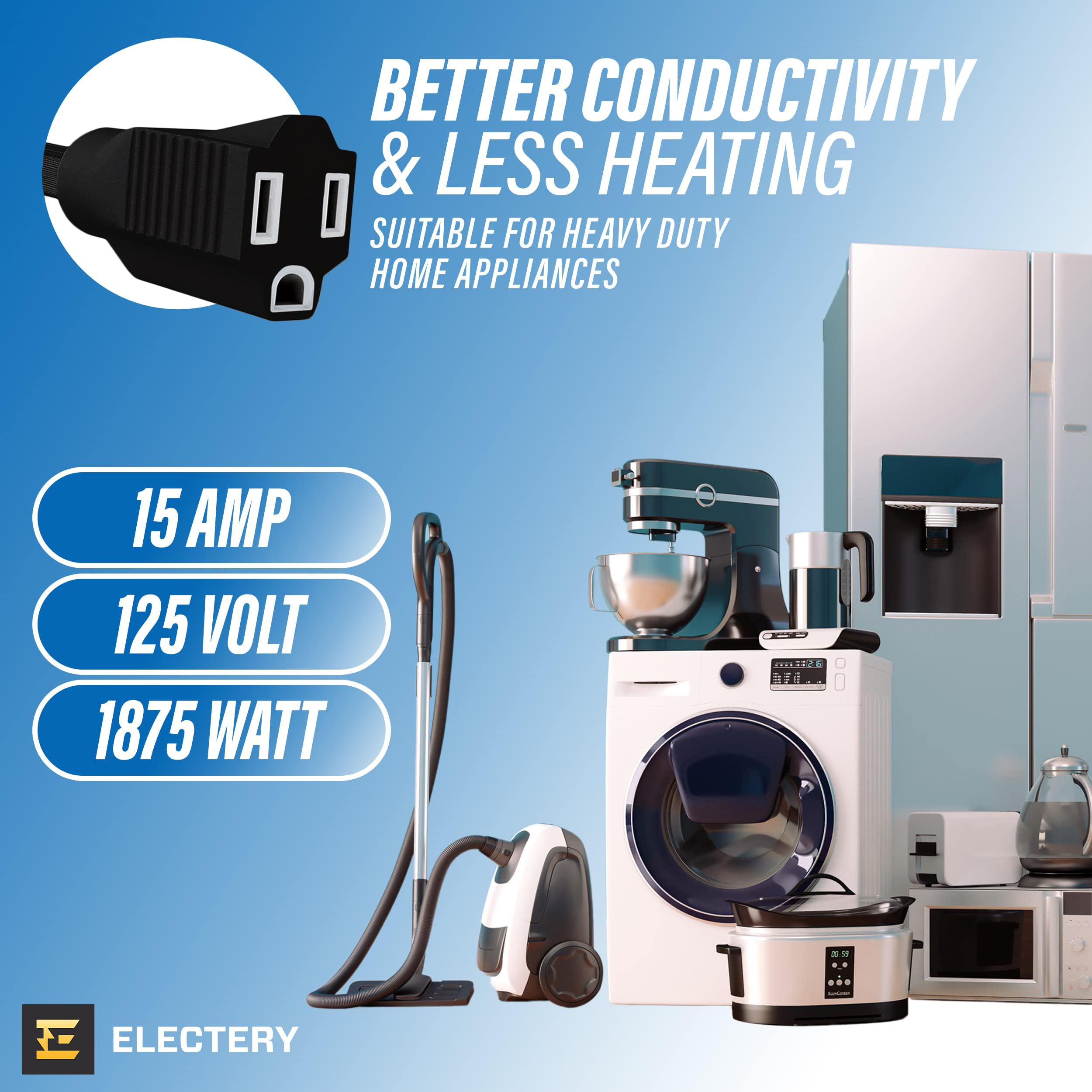 Electery Heavy Duty Appliance Extension Cord, 14 Awg   3 Prong Grounded Flat Plug, Black Power Wire For Indoor Air Conditioner A