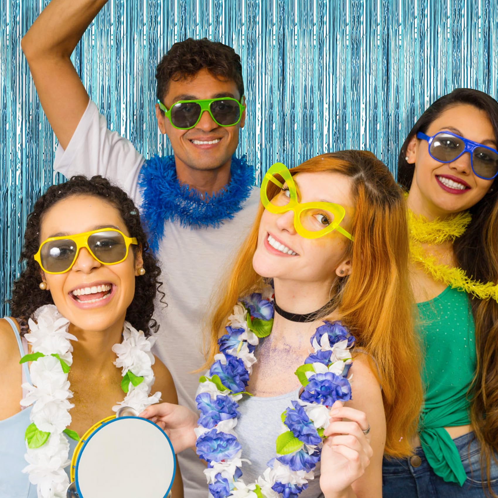 Tenlaitech 3 Pack 3.3 X 9.9 Ft Light Blue Foil Fringe Backdrop Curtain, Streamer Backdrop Curtains, Streamers Birthday Party Dec