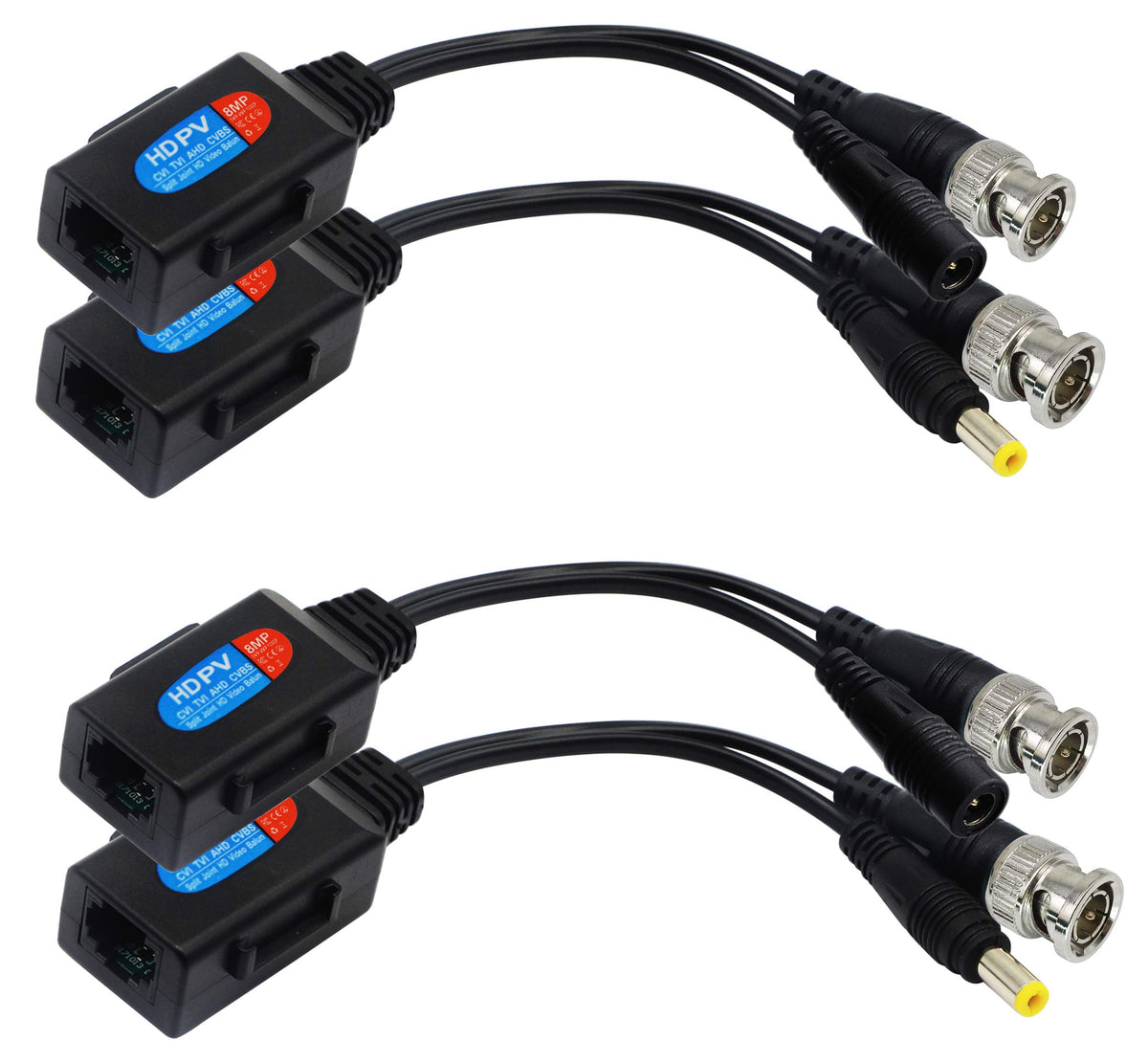Zdycgtime Balun Hd Cat5 Rj45 To Bnc Video Baluns Transceiver Passive With Power Connector For 720P 1080P 3Mp 4Mp 5Mp 8Mp Hd Cvi/