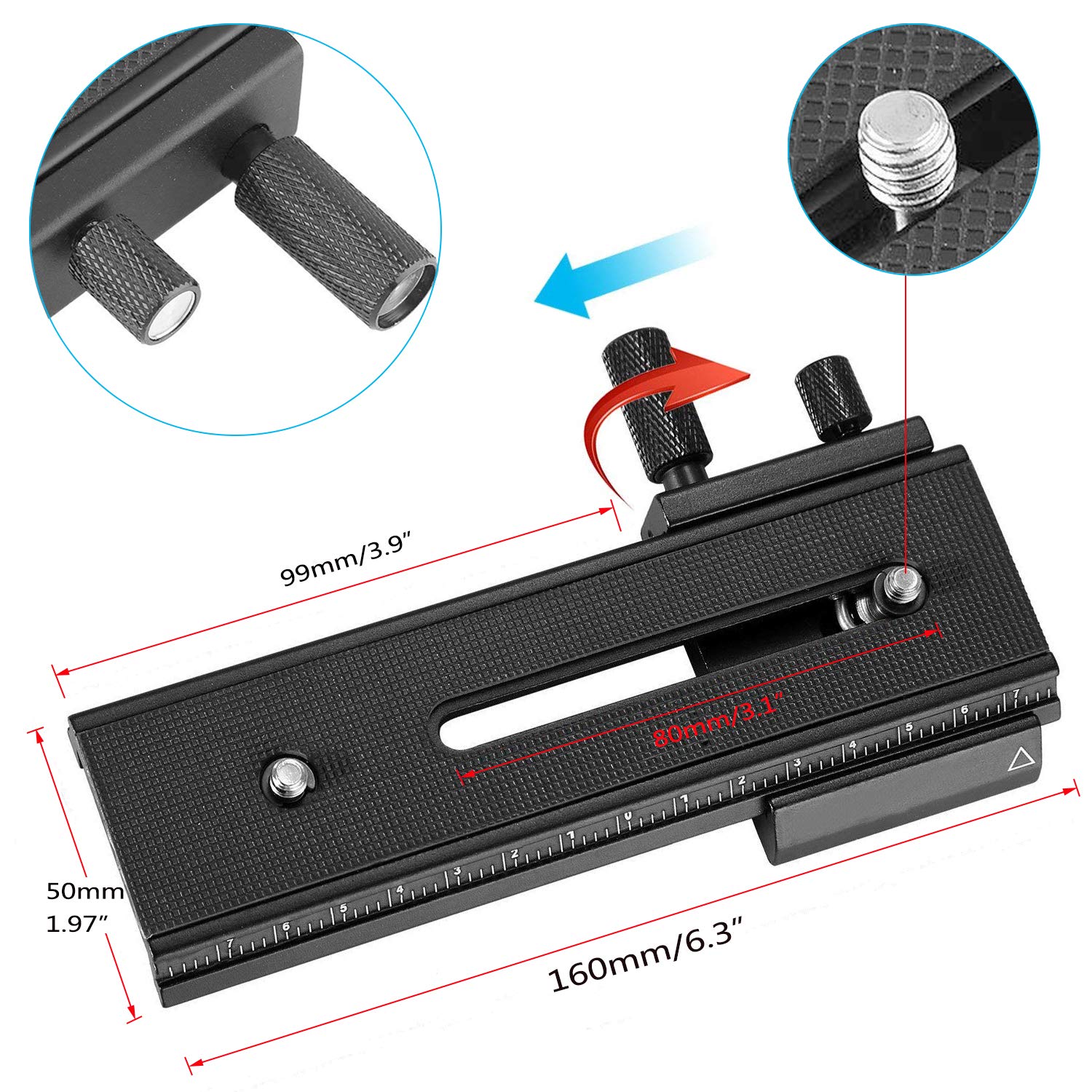 Exmax 16Cm 2 Way Macro Shot Focusing Focus Rail Slider/Close Up Shooting 1/4 Quick Screw Release Mount Camera Flash Support Plat