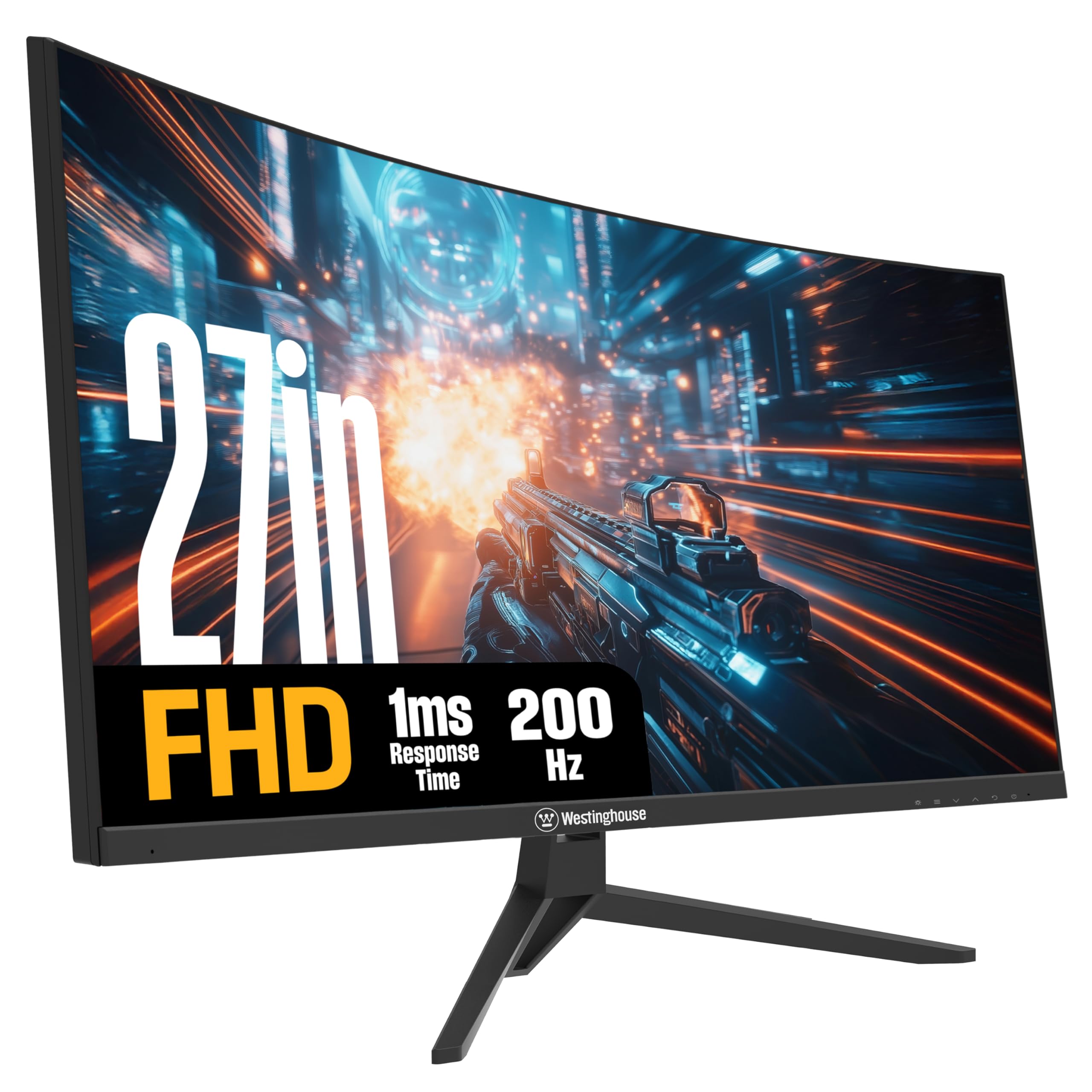 Westinghouse 27 Inch Curved Gaming Monitor, 200Hz, 1ms, FHD 1080P, 3000:1 Contrast Ratio, 118% sRGB, 1500R, AMD FreeSync, Eyecar