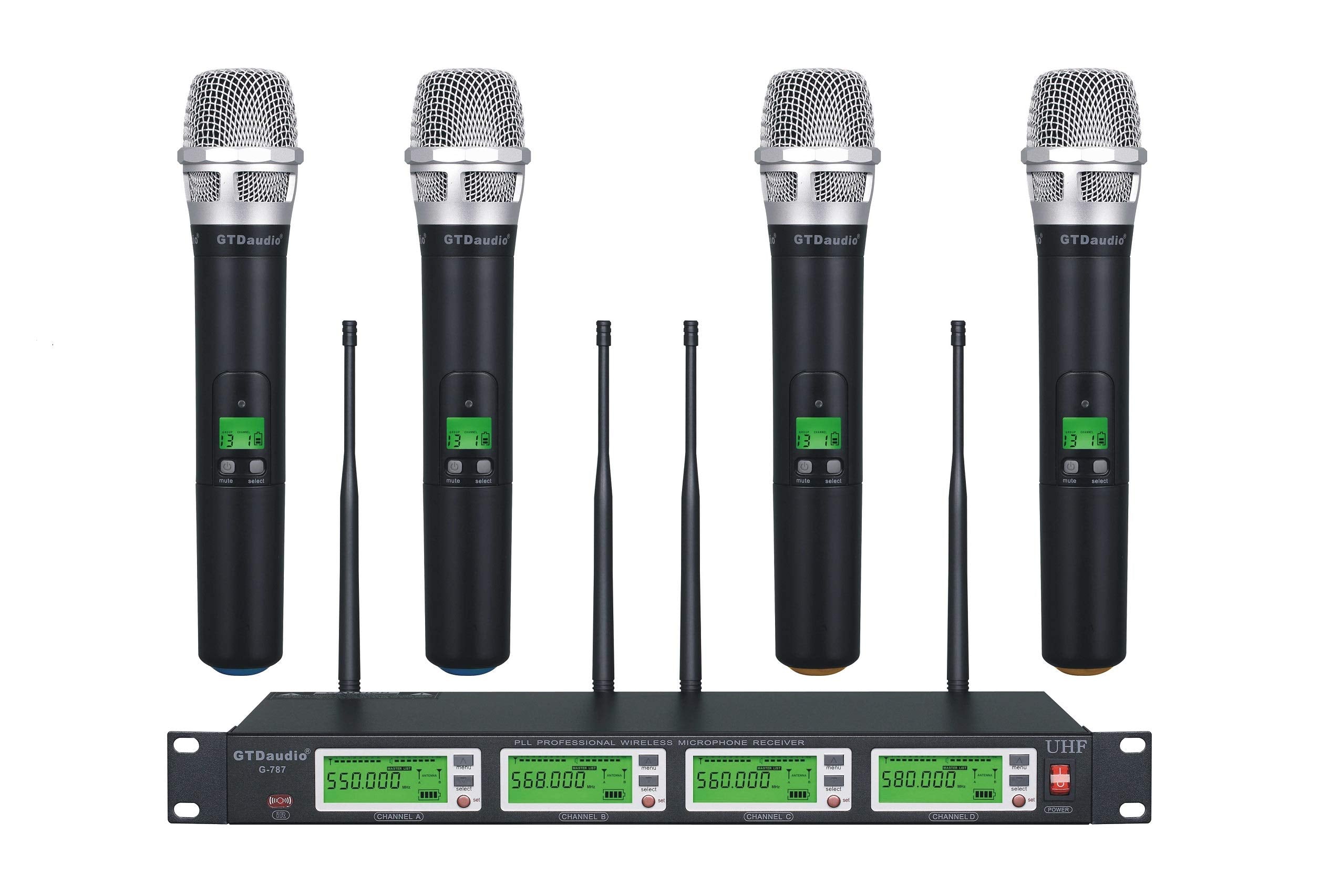 Gtd Audio 4X800 Adjustable Channels Uhf Diversity Wireless Cordless Handheld Microphone Mic System Ideal For Church, Karaoke, Dj Party, Range 450Ft (4 Handheld Mics)