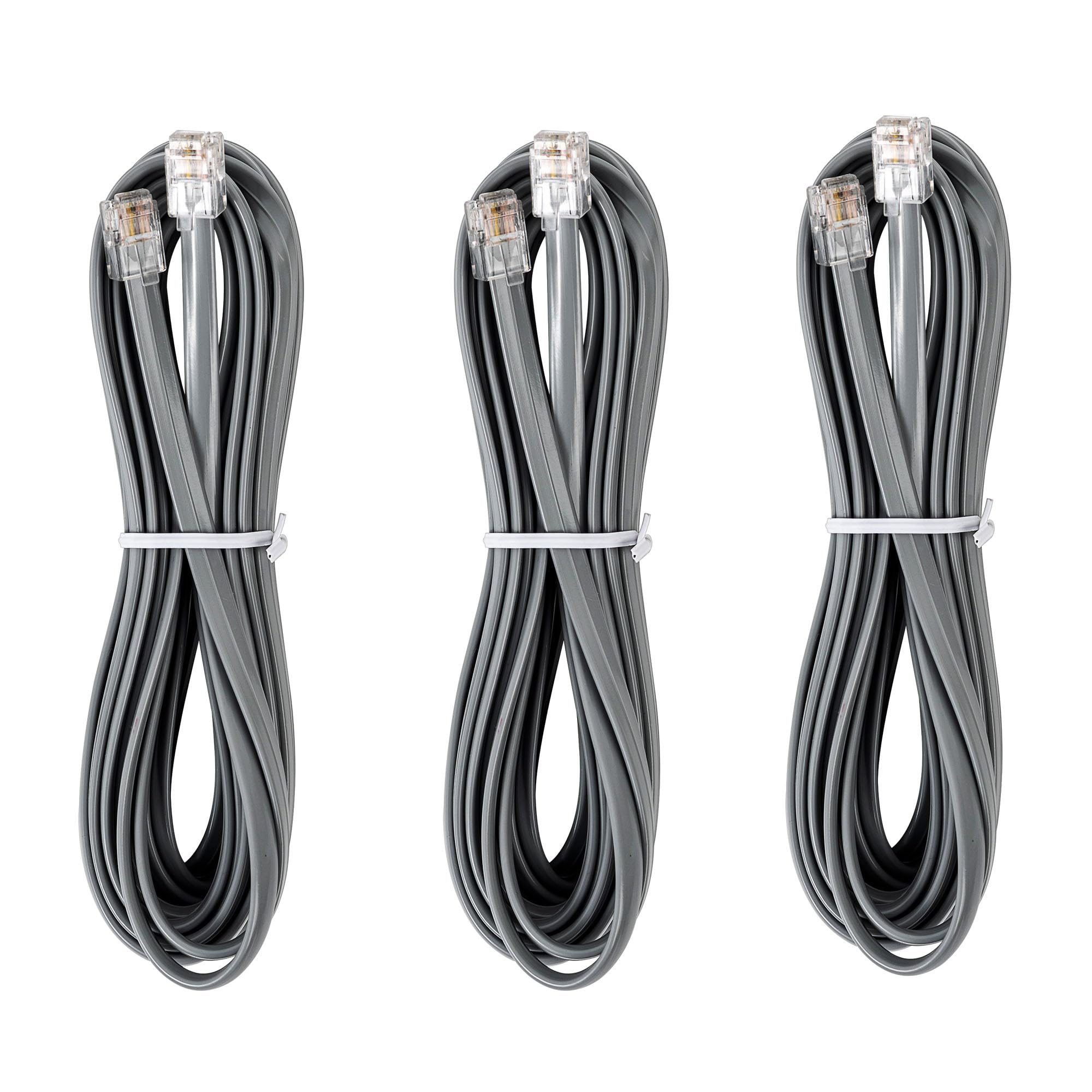 Jmzly Rj12 Cable Phone Cord Rj12 6P6C Male To Male Straight Wired For Both Data And Voice Use Silver   10Feet 3 Pack