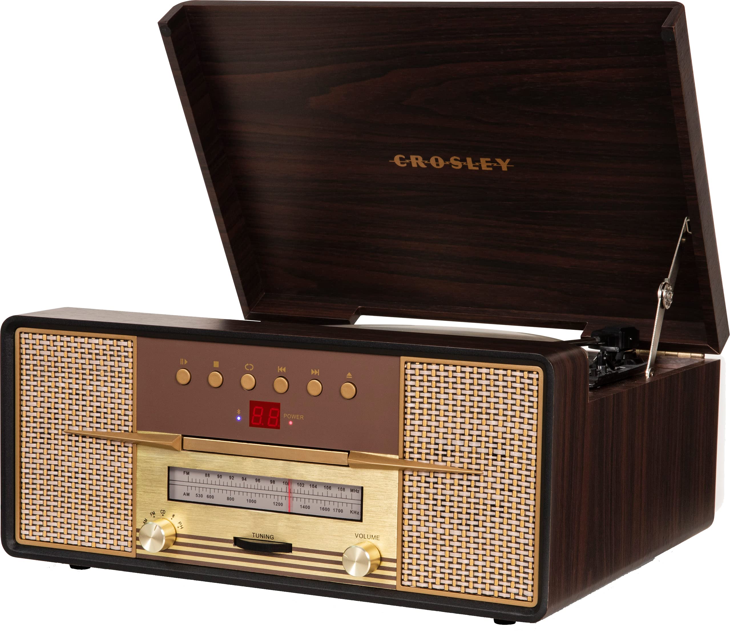 Crosley Cr7016A-Ma Rhapsody 3-Speed Turntable With Bluetooth, Am/Fm Radio, Cd Player, And Aux-In, Mahogany