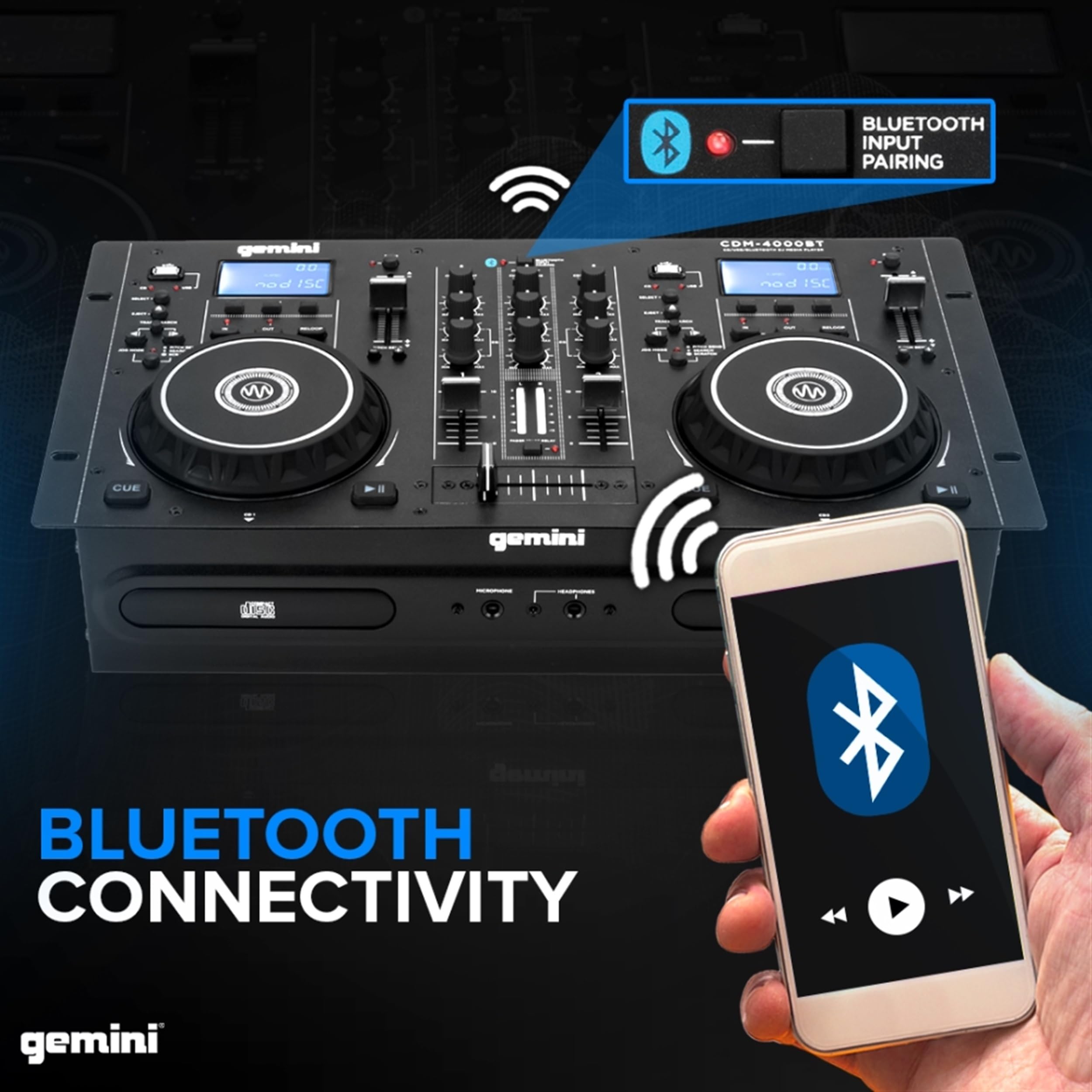 Gemini Sound Cdm-4000Bt: All-In-One Dj Standalone Dj Cd Player & Mixer Combo With Bluetooth - Dual Cd/Usb For Home & Event Use,