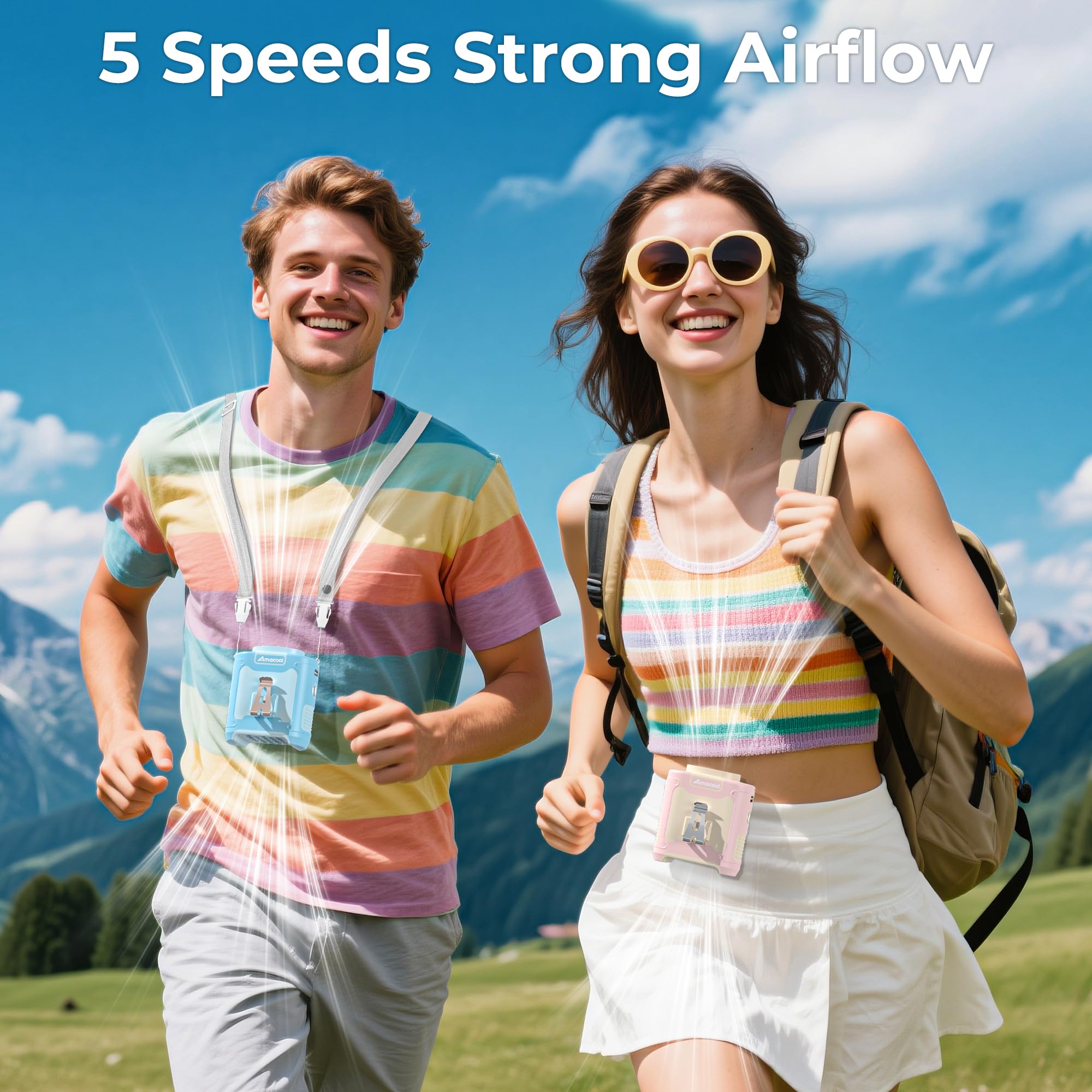 Amacool Portable Waist Fan Clip On, Max 40H Work Time, 10000Mah Rechargeable Wearable Shirt Fan With Light, 16000Rpm Powerful 5