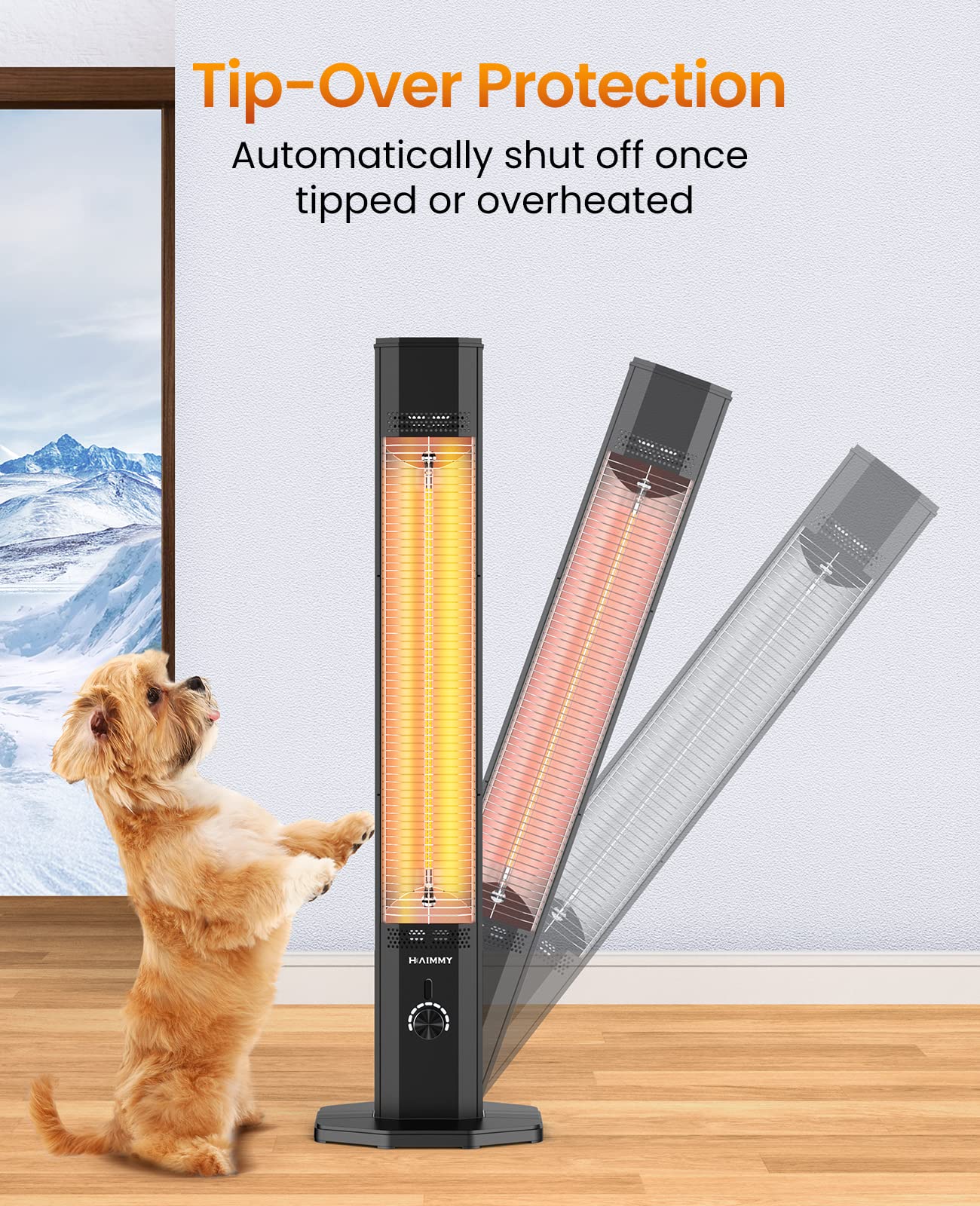 Outdoor Electric Patio Heater, Haimmy 42In Infrared Heater With Remote, 9 Heat Levels, 9H Timers, 1500W Instant Heating, Safety