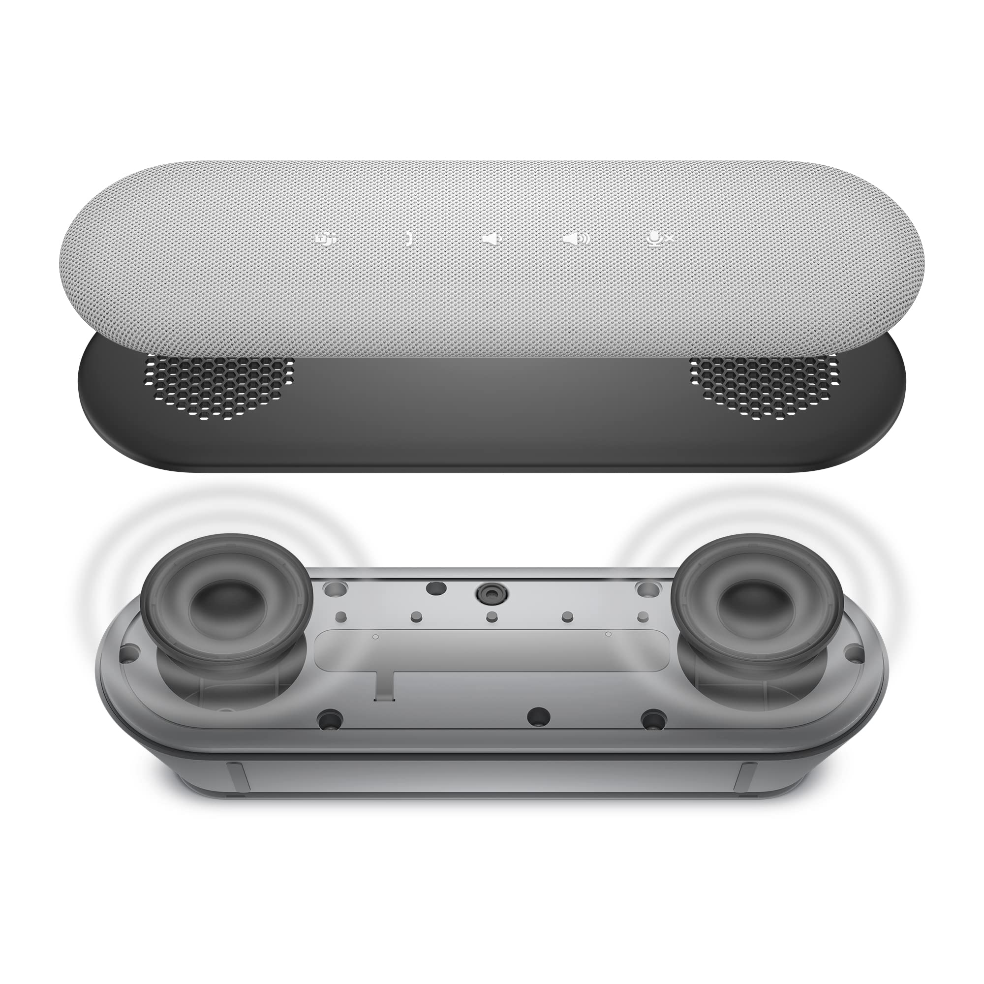 Dell SP3022 USB Computer Speaker for PC, Laptop, Monitor, Business Conference Mini Soundbar Speakerphone, AI Noise Echo Cancellation, Full Duplex Audio, 2 x 1.8W, MS Teams Certified   Platinum Silver