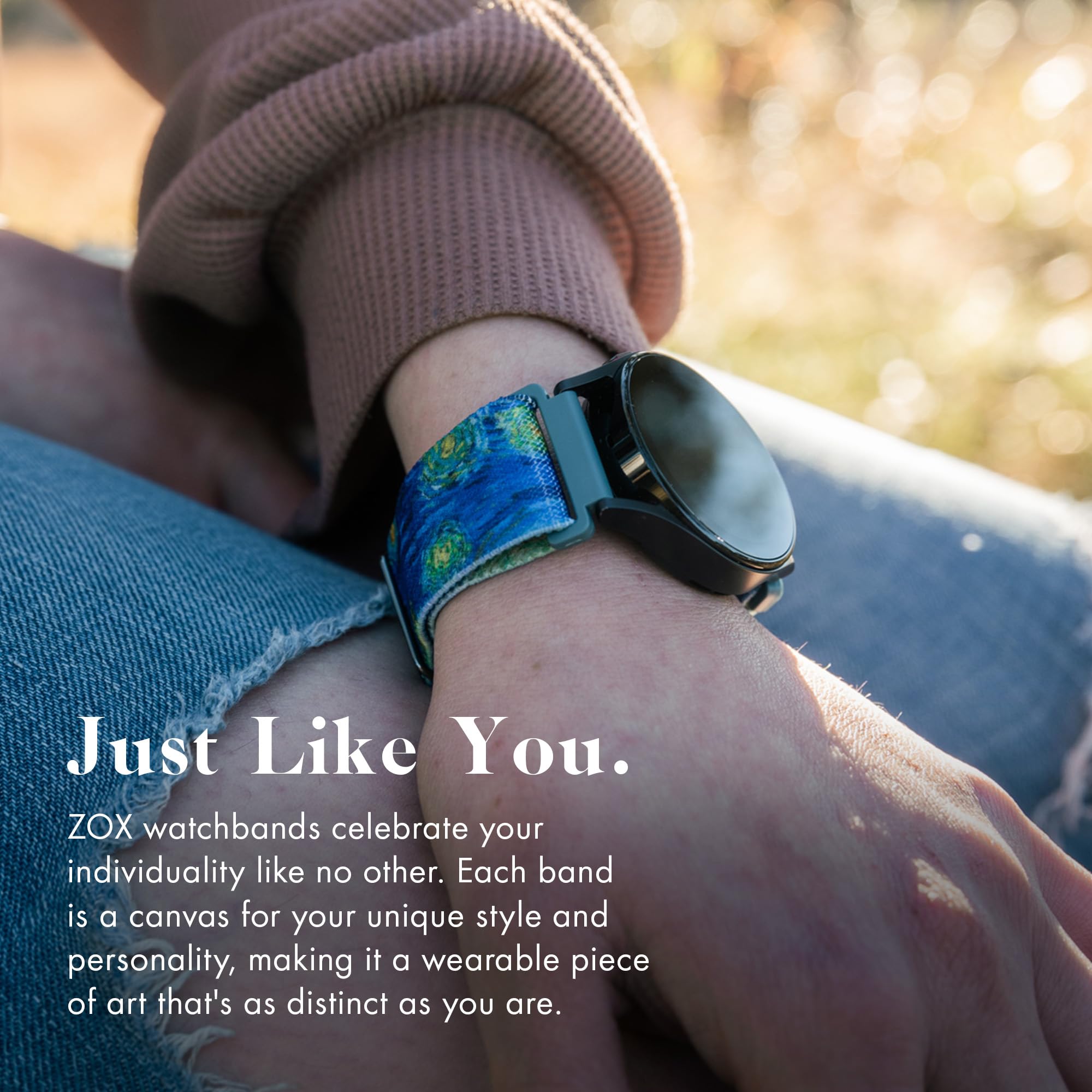 Zox Android Smart Watch Band - Starry Night | Soft, Adjustable Elastic Band With Motivational Affirmations And Beautiful Artwork