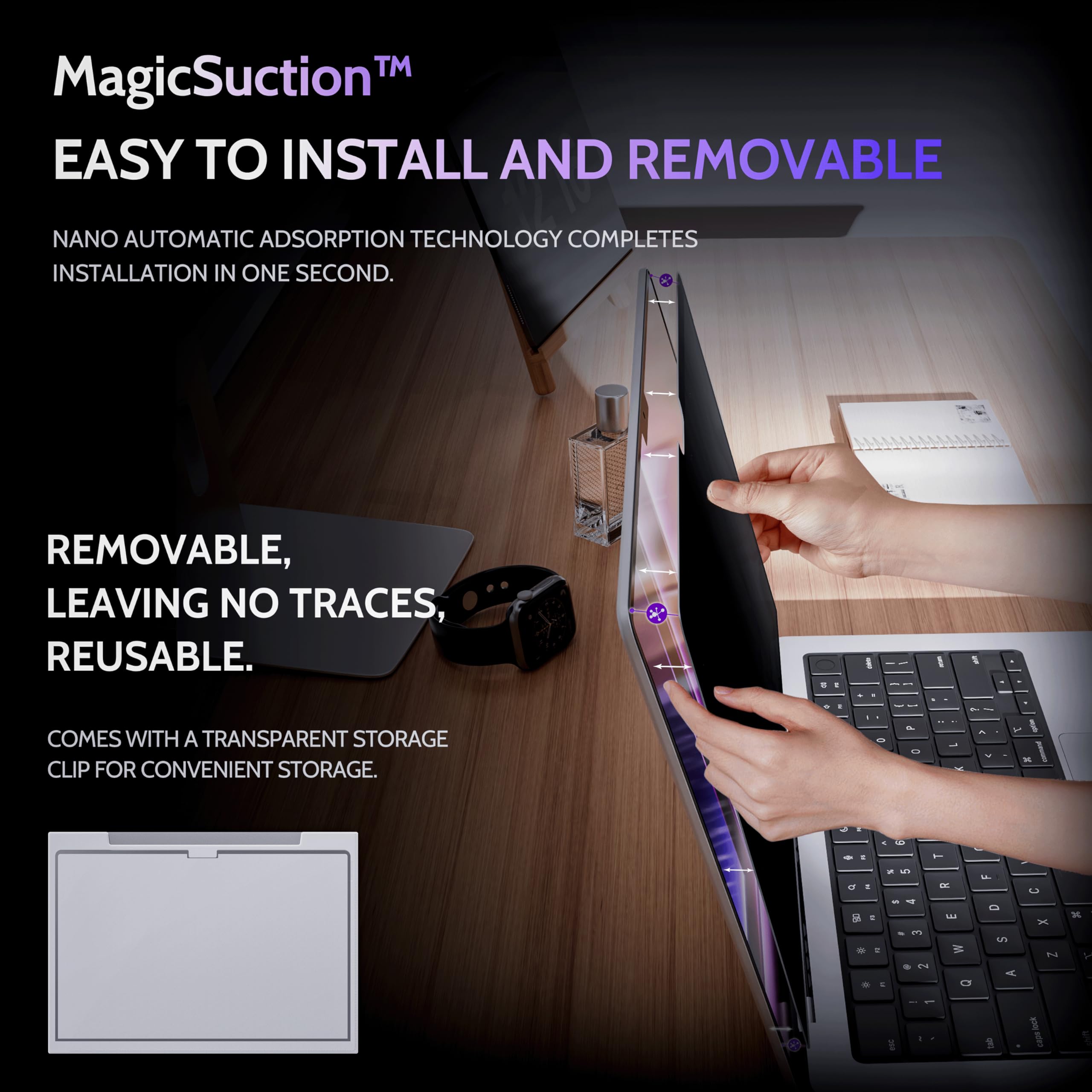 Peslv Privacy Screen For Macbook Pro 14 Inch (2021 2023, M1, M2, M3)   A2918 A2992 A2442 A2779, Magicsuction Removable Anti Spy