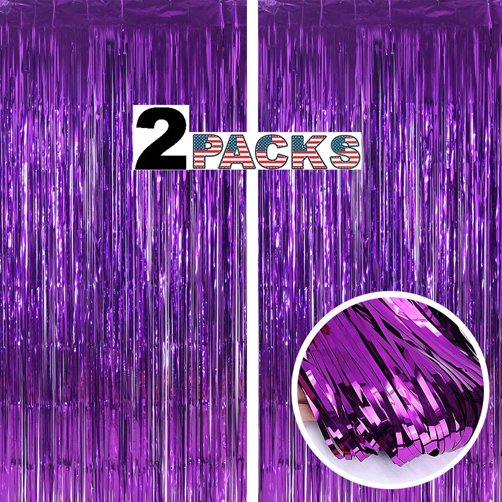 Purple Backdrop Curtains For Party Decorations   6.5X8.2 Ft, Pack Of 2 | Lilf Non Marking Tape Foil Fringe Curtain Streamers Tin