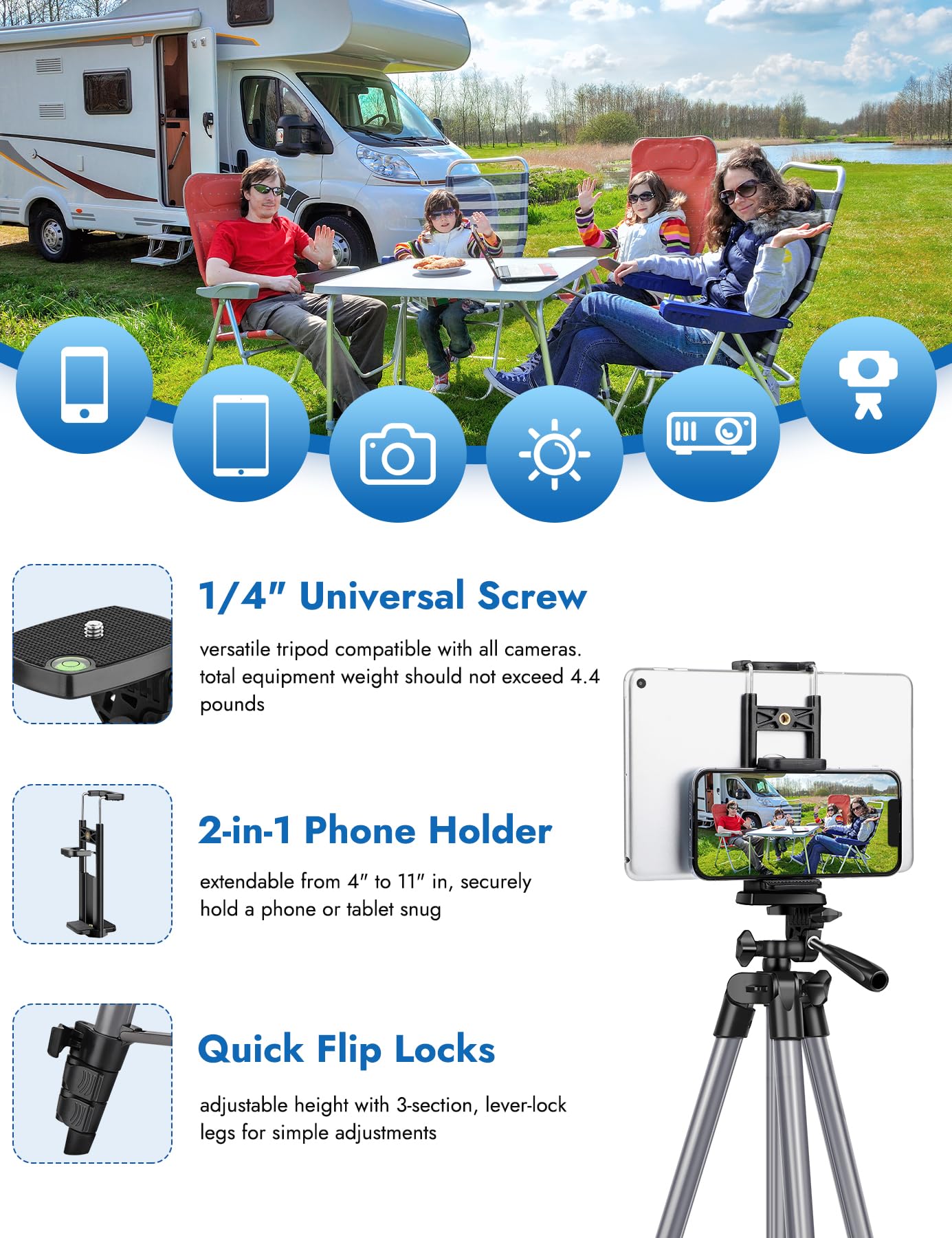 67'' Tripods Camera Tripod, Remote Control Travel Tripod For Video Recording Vlog Photo Tripods, Travel Phone Tablet Tripod With