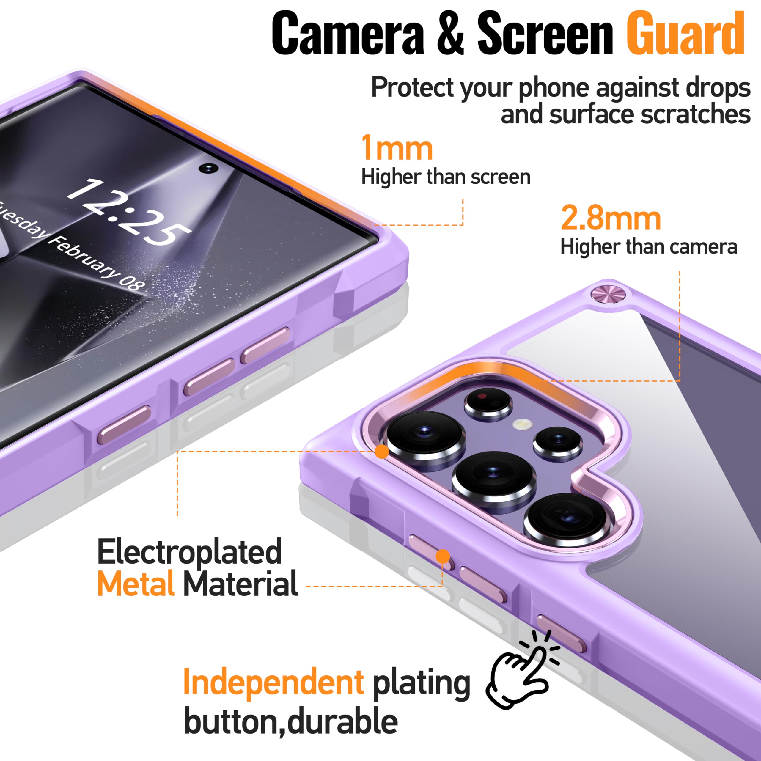 Oterkin For Samsung Galaxy S24 Ultra Case Clear, [20X Anti Yellowing] S24 Ultra Case With [Built In 4 Airbags][10Ft Military Gra