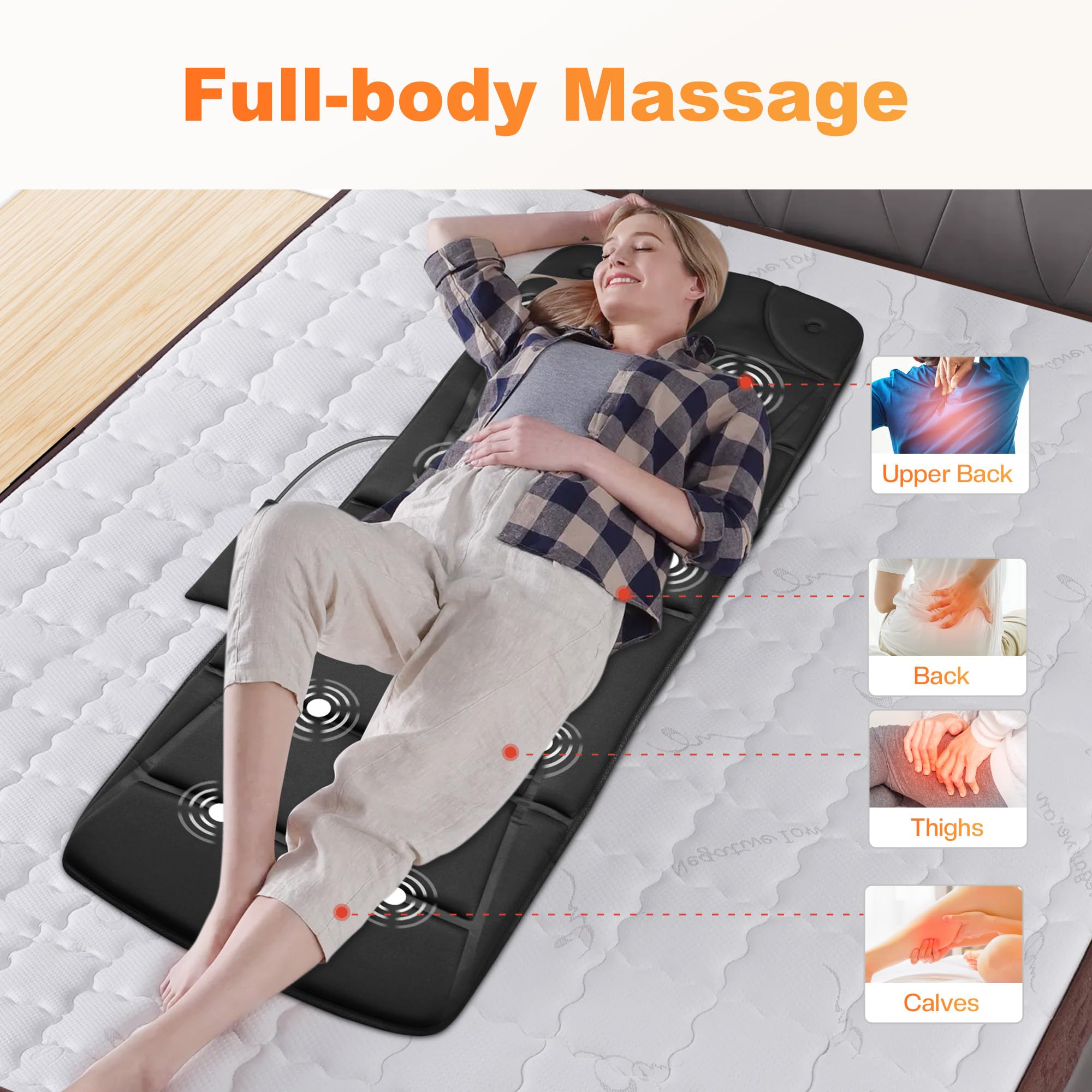 Cili Massage Mat Full Body,Massager Chair Pad,10 Vibration Motors & 5 Massage Modes,Back Massager For Bed,Massage Mattress Pad F
