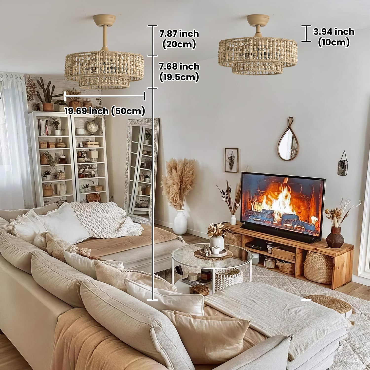 Hummingbird Ceiling Fan With Light And Remote, 20'' Fandelier Ceiling Fan With Light, Boho Caged Ceilings Fan With Lights Flush