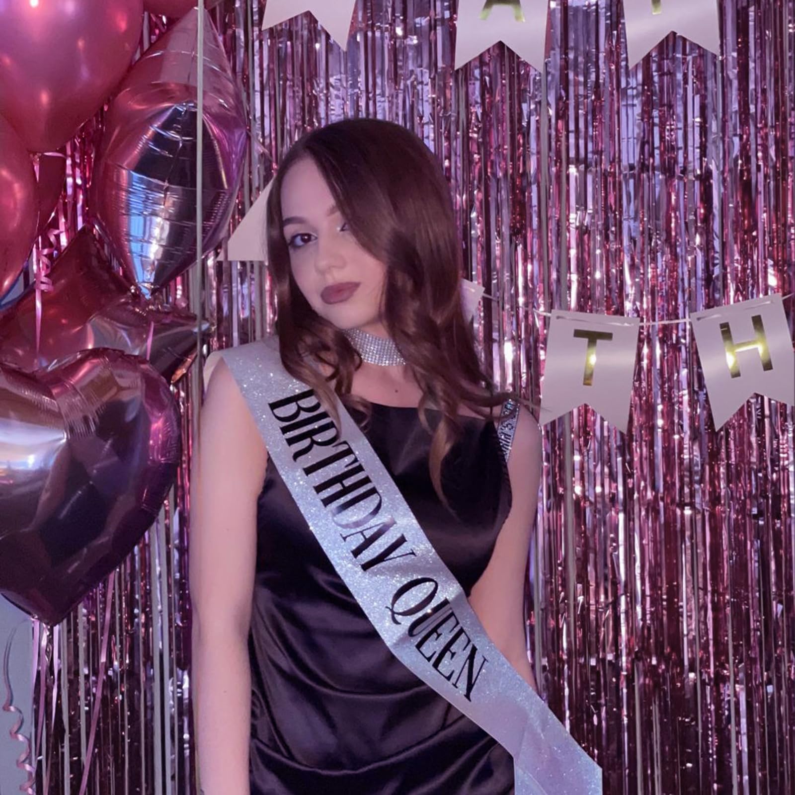 Canrevel 2 Pack 3.3X8.2 Feet Pink Foil Fringe Backdrop Curtains, Tinsel Streamers Birthday Party Decorations, Fringe Backdrop Fo