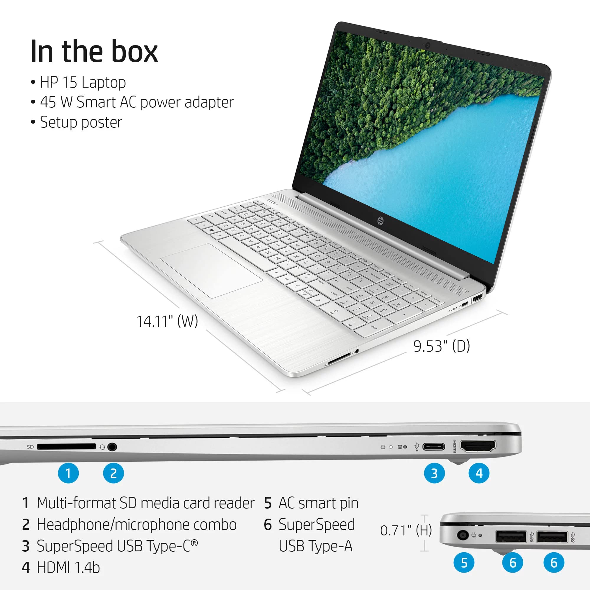 Hp 15.6 Laptop, Full Hd Micro-Edge Display, Intel Quad-Core I5-1135G7 Processor, Intel Iris Xe Graphics, Webcam, Hdmi, Wi-Fi, Us
