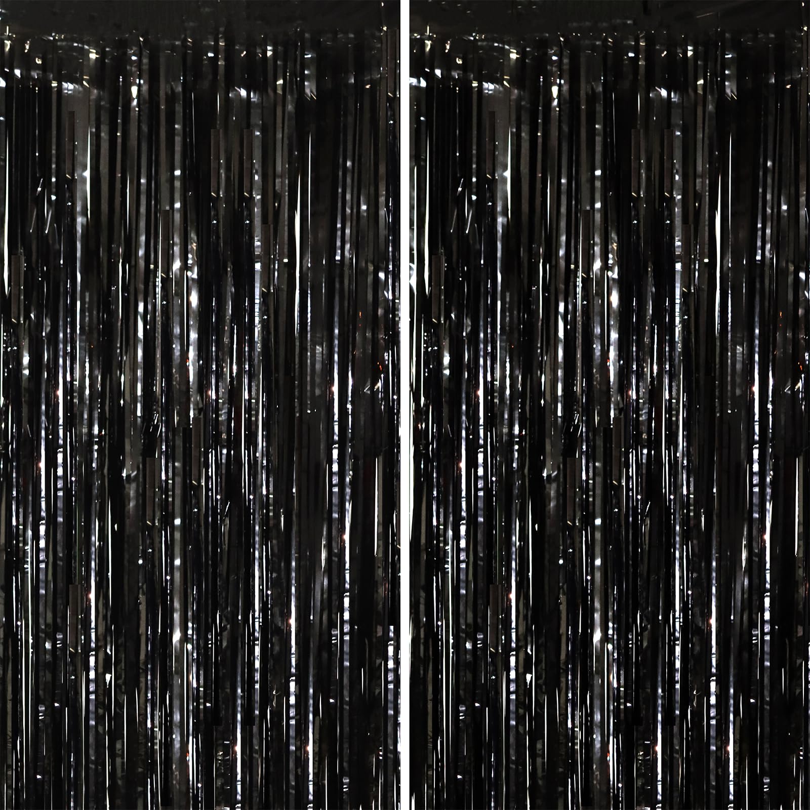 Voircoloria 2 Pack Black Tinsel Foil Fringe Curtains, Black Party Decorations, Metallic Tinsel Party Streamers Backdrop For Birt