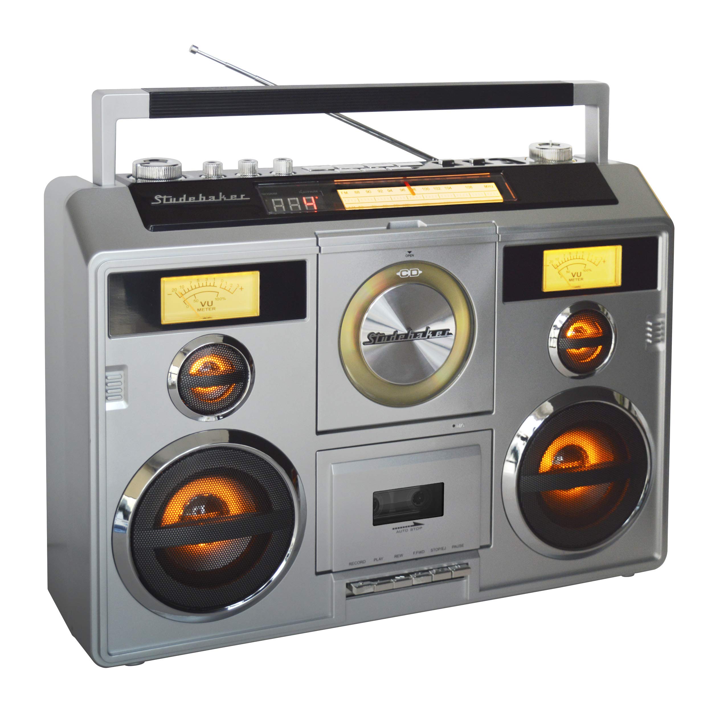Studebaker Sound Station Portable Stereo Boombox With Bluetooth/Cd/Am-Fm Radio/Cassette Recorder (Silver)
