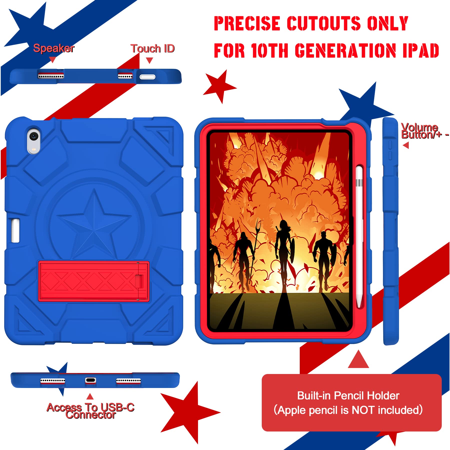 Rantice Ipad 10Th Generation Case For Kids, Ipad 10 Case With Pencil Holder, 10Th Gen Ipad Case With Kickstand, Hybrid Shockproo