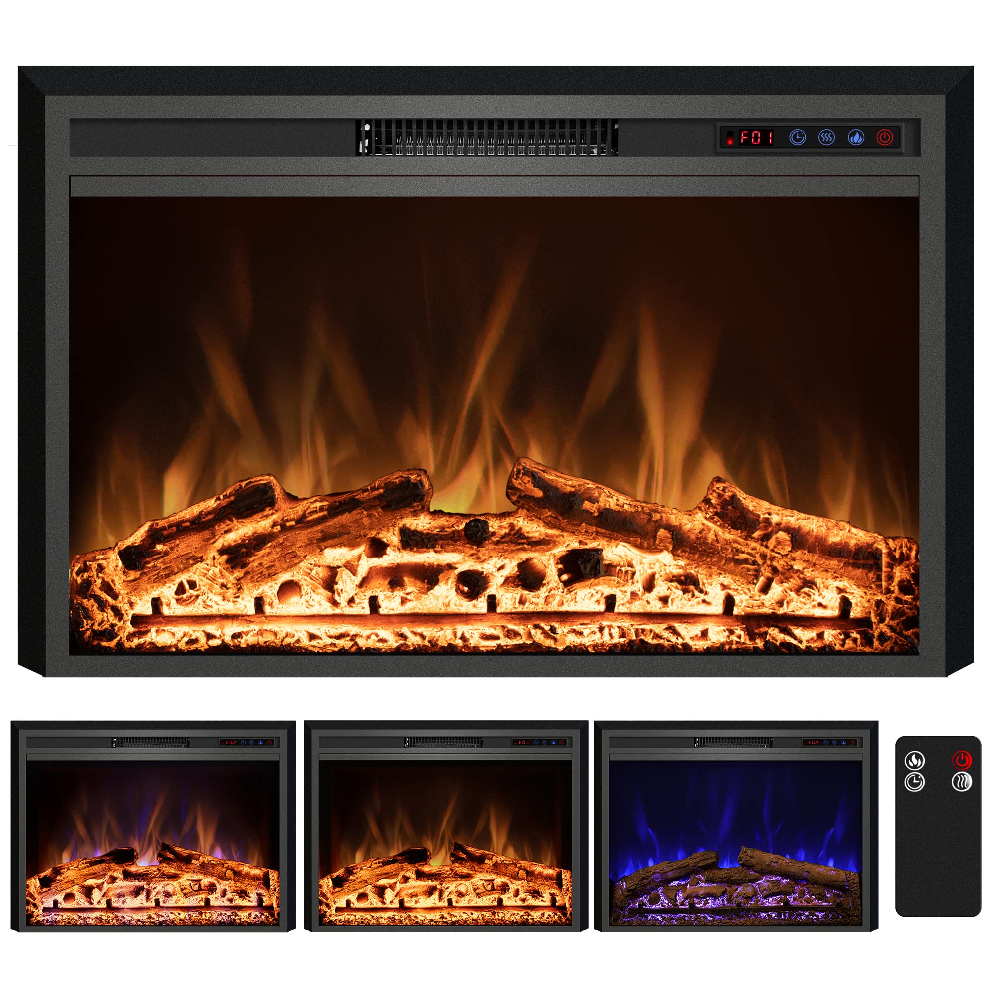 Kentsky Electric Fireplace, 40'' Electric Fireplace Inserts, Recessed Fireplace Heater With Remote Control, Adjustable Flame Col
