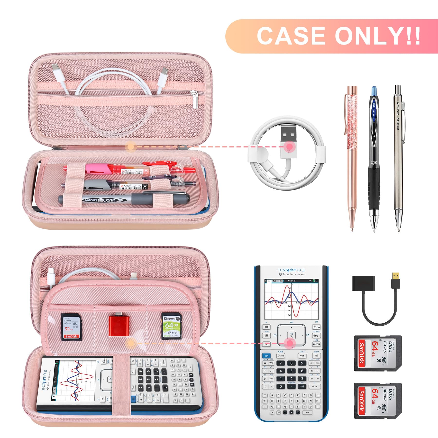 Bovke Calculator Travel Case For Texas Instruments Ti-Nspire Cx Ii Cas/Cx Ii/Cx/Cx Cas Graphing Calculators And More - Mesh Pock