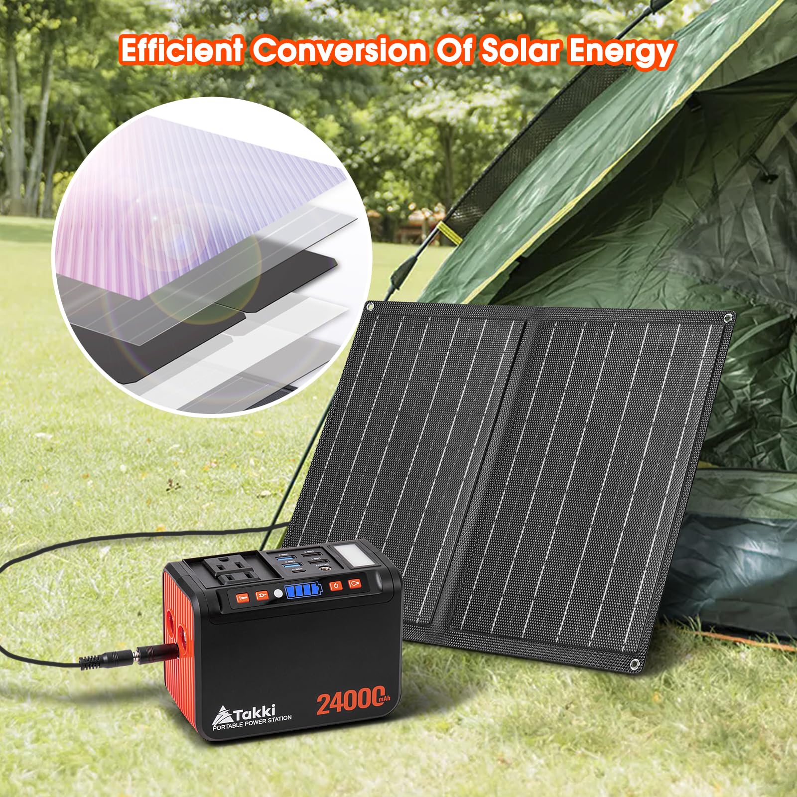 Takki 120W Peak Solar Generator Portable Power Station With 21W Solar Panels, 88Wh Solar Charger Power Bank Ac Dc Usb Ports For