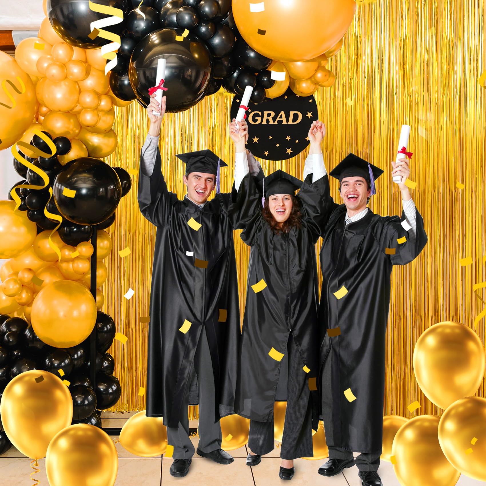 Birthday Party Decorations: 3 Pack 3.3 X 9.9 Ft Gold Foil Fringe Curtains Party Supplies, Tinsel Curtain Backdrop For Parties/Bi