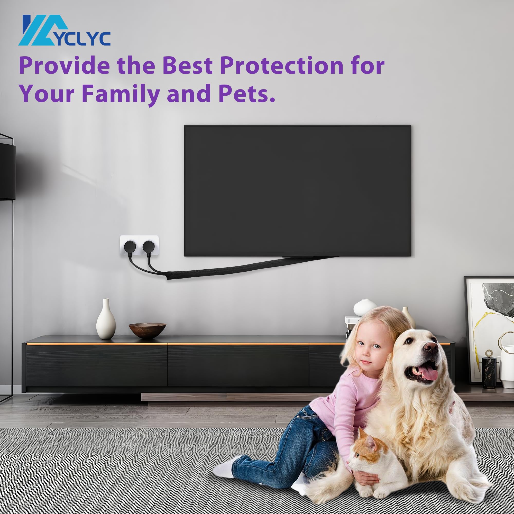 2Pack 5Ft   1Inch Pet Cord Protector Chew Proof, Yclyc Flexible Wire Loom Tubing Cable Sleeve, Black Easy Install Cable Organize