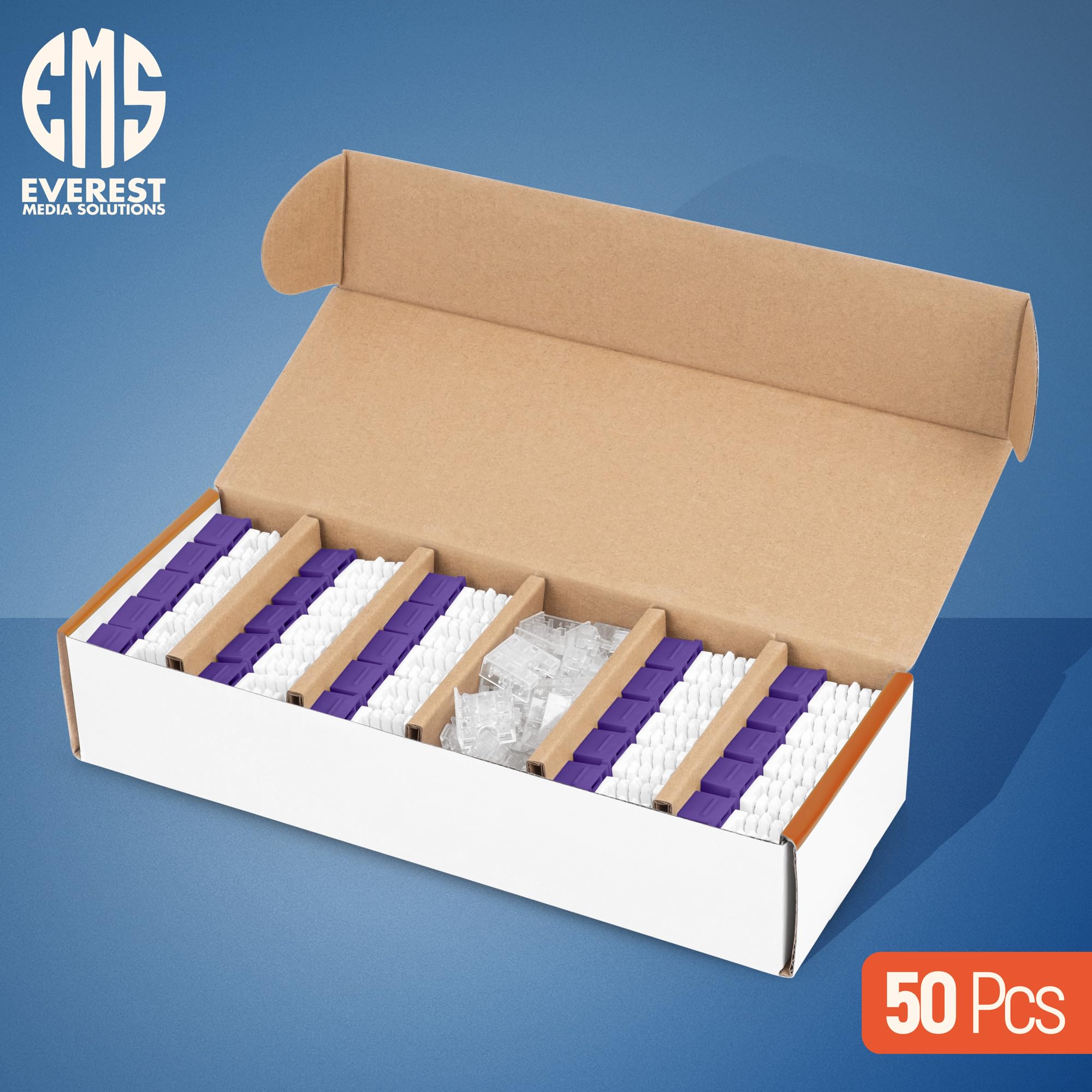 Everest 90 Angled Rj45 Cat6A Keystone Jacks 50-Pack In Purple - Slim Profile Female Rj45 Connectors - Cat 6A Keystone Jack - Com