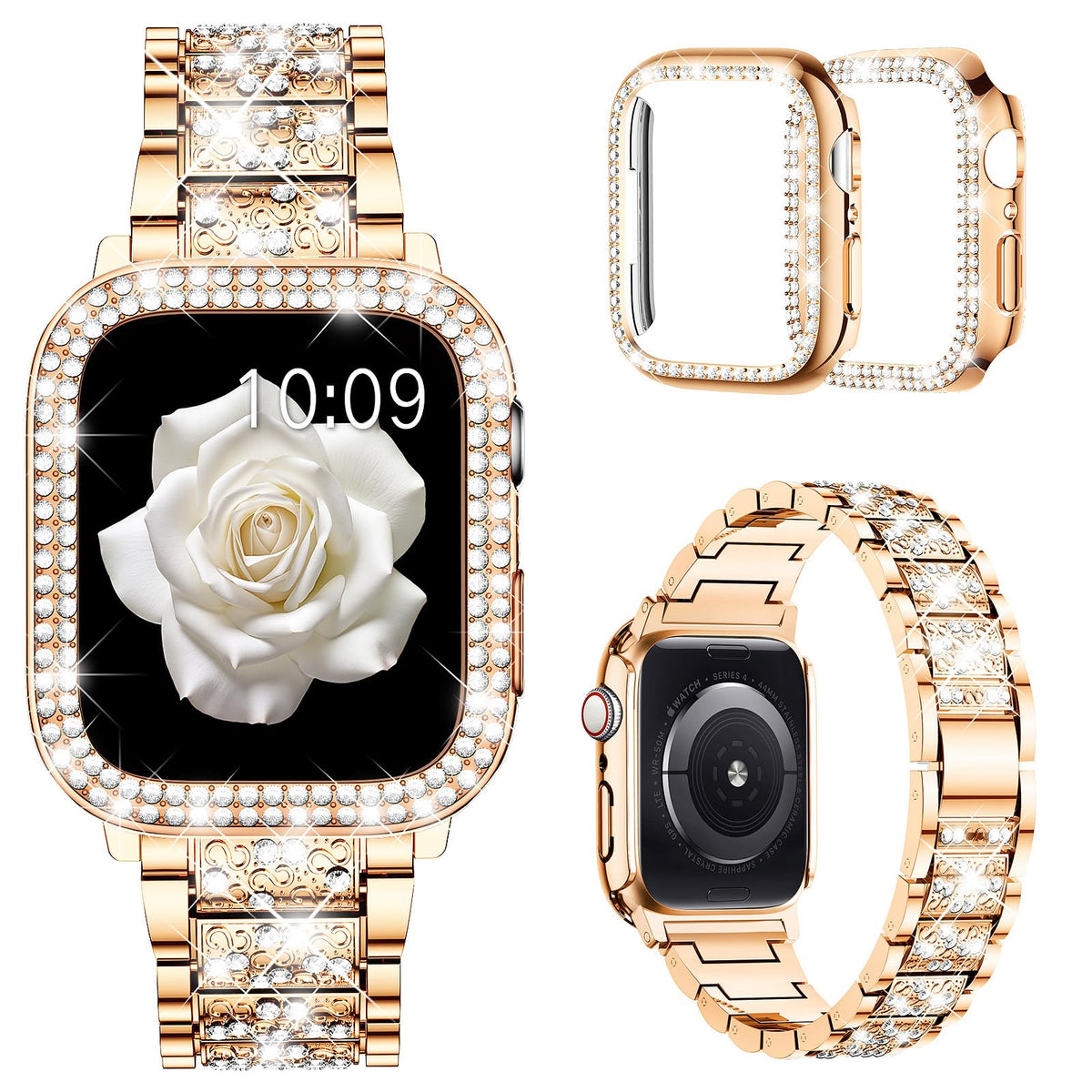 Mosonio Compatible With Apple Watch Band 38Mm With Case Women, Jewelry Replacement Metal Wristband Strap With 2 Pack Bling Pc Pr