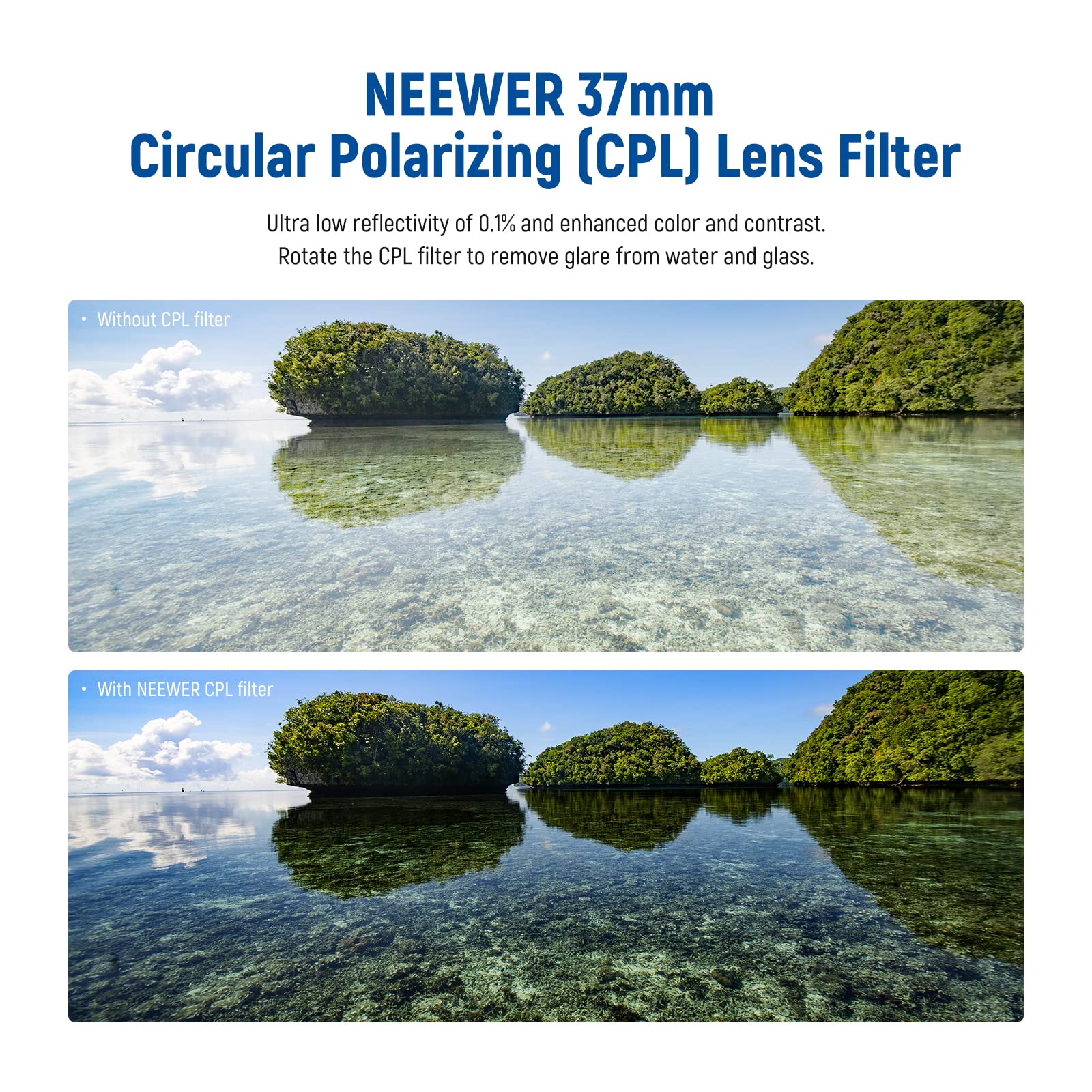 Neewer 37Mm Polarizing Filter 30 Layer Multi Resistant Nano Coatings Circular Polarising Filter(Cpl) Reduce Glare/Enhance Contra