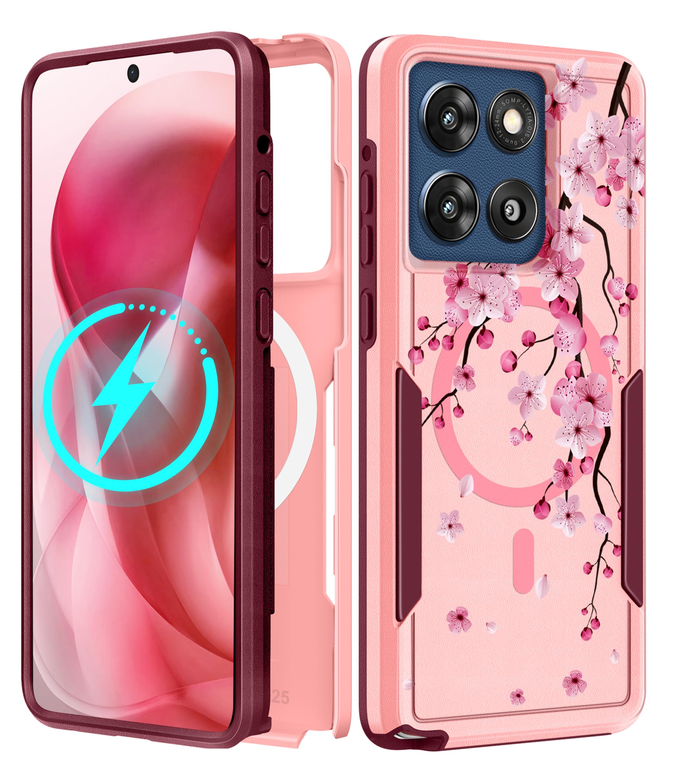 LISEVO for Moto G Stylus 2025 Case - Compatible with MagSafe Women Cute Girls Magnetic Phone Cover Kawaii Flowers Blossom Heavy 