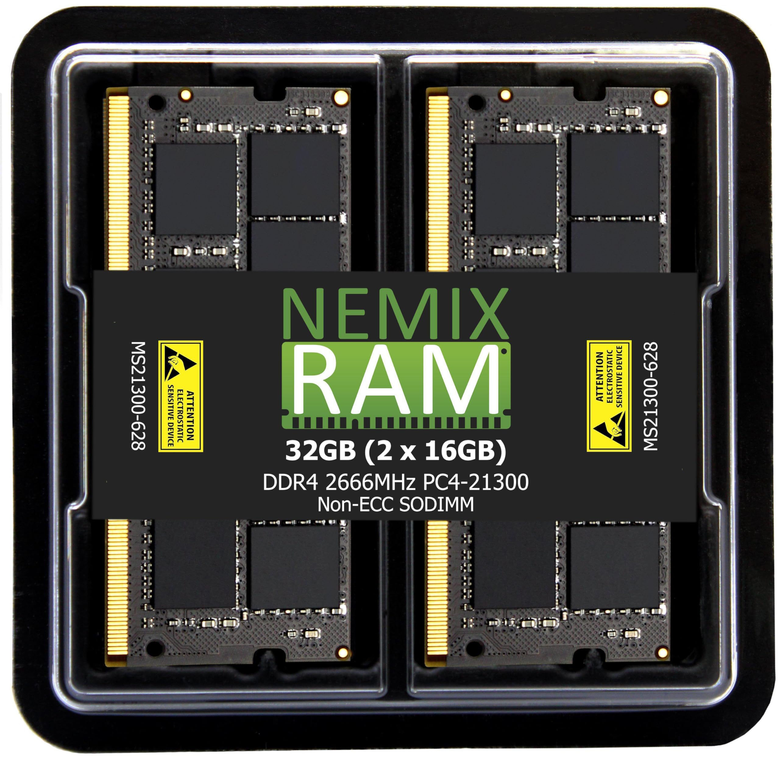 Nemix Ram 32Gb (2X16Gb) Ddr4 2666Mhz Pc4 21300 2Rx8 1.2V 260 Pin Non Ecc Unbuffered Sodimm Kit Laptop Memory