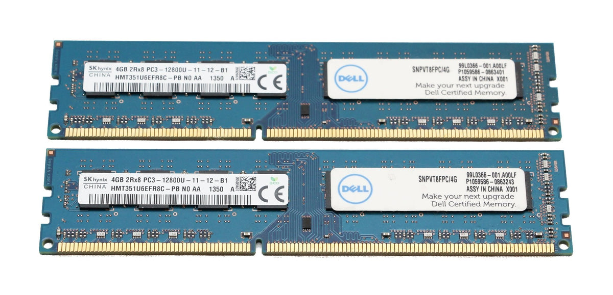 2 x 4GB (8GB Total) Hynix HMT351U6EFR8C-PB 4GB PC3-12800U Desktop Memory