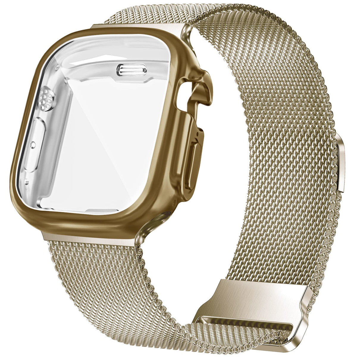 Geoumy Metal Magnetic Bands Compatible For Apple Watch Ultra 49Mm With Case, Stainless Steel Milanese Mesh Loop Replacement Stra