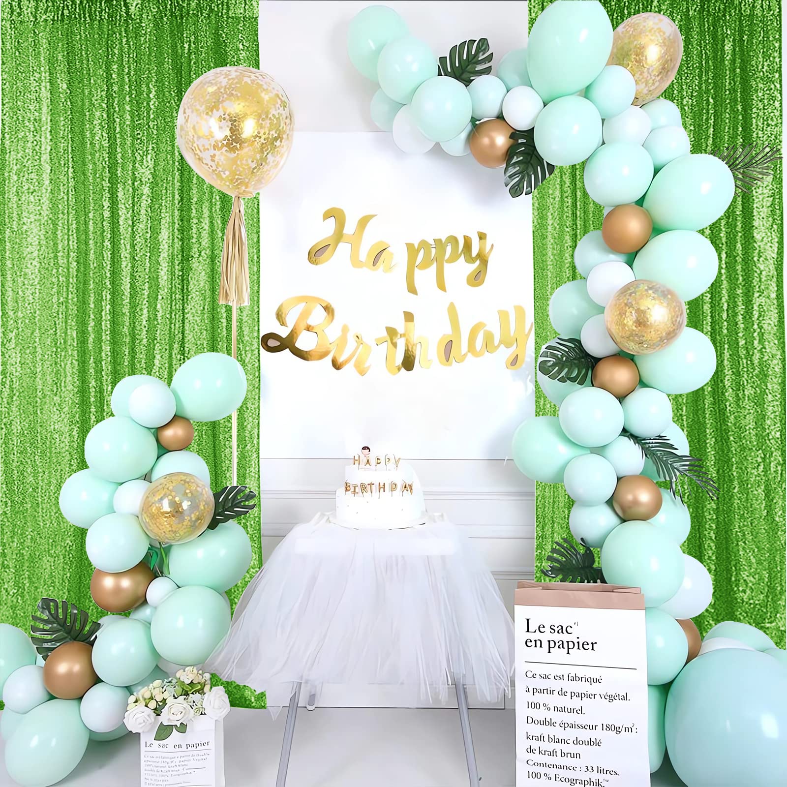 Hahuho Light Green Sequin Backdrop Curtain, 2Pcs 2Ftx8Ft Glitter Backdrop Curtain For Parties, Christmas, Wedding, Banquet Decor