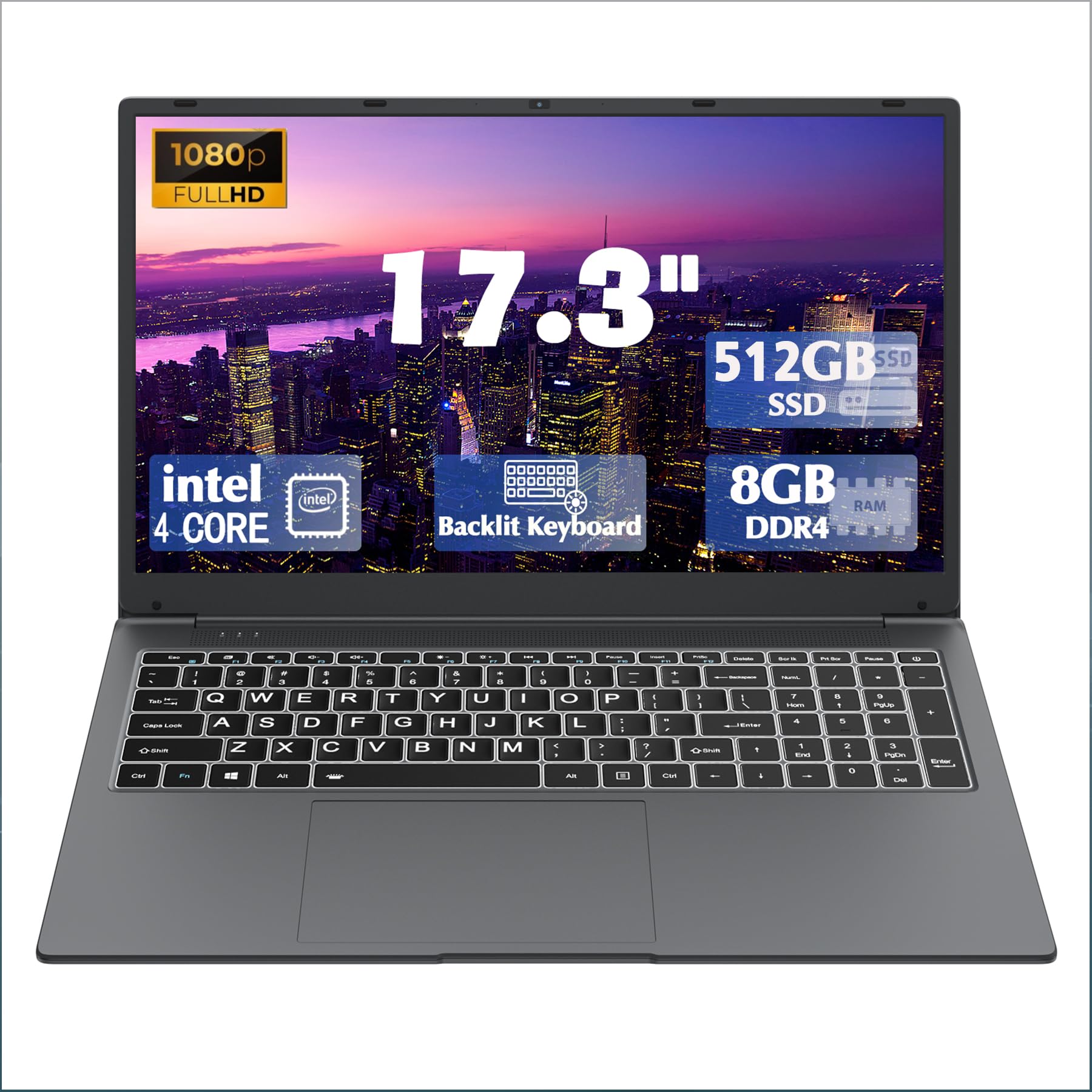 IJKKJI 17 Inch Laptop with Backlit Keyboard,Full-Size Large Font Keyboard,Celeron N5095 8GB RAM 512GB SSD,Computers with Win 11,