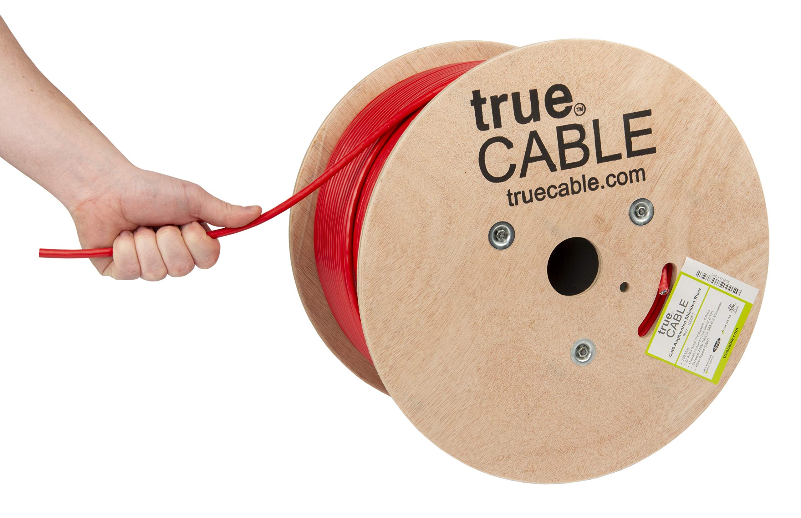 Truecable Cat6A Shielded Riser (Cmr), 1000Ft, Red, 23Awg Solid Bare Copper, 750Mhz, Poe++ (4Ppoe), Etl Listed, Overall Aluminum