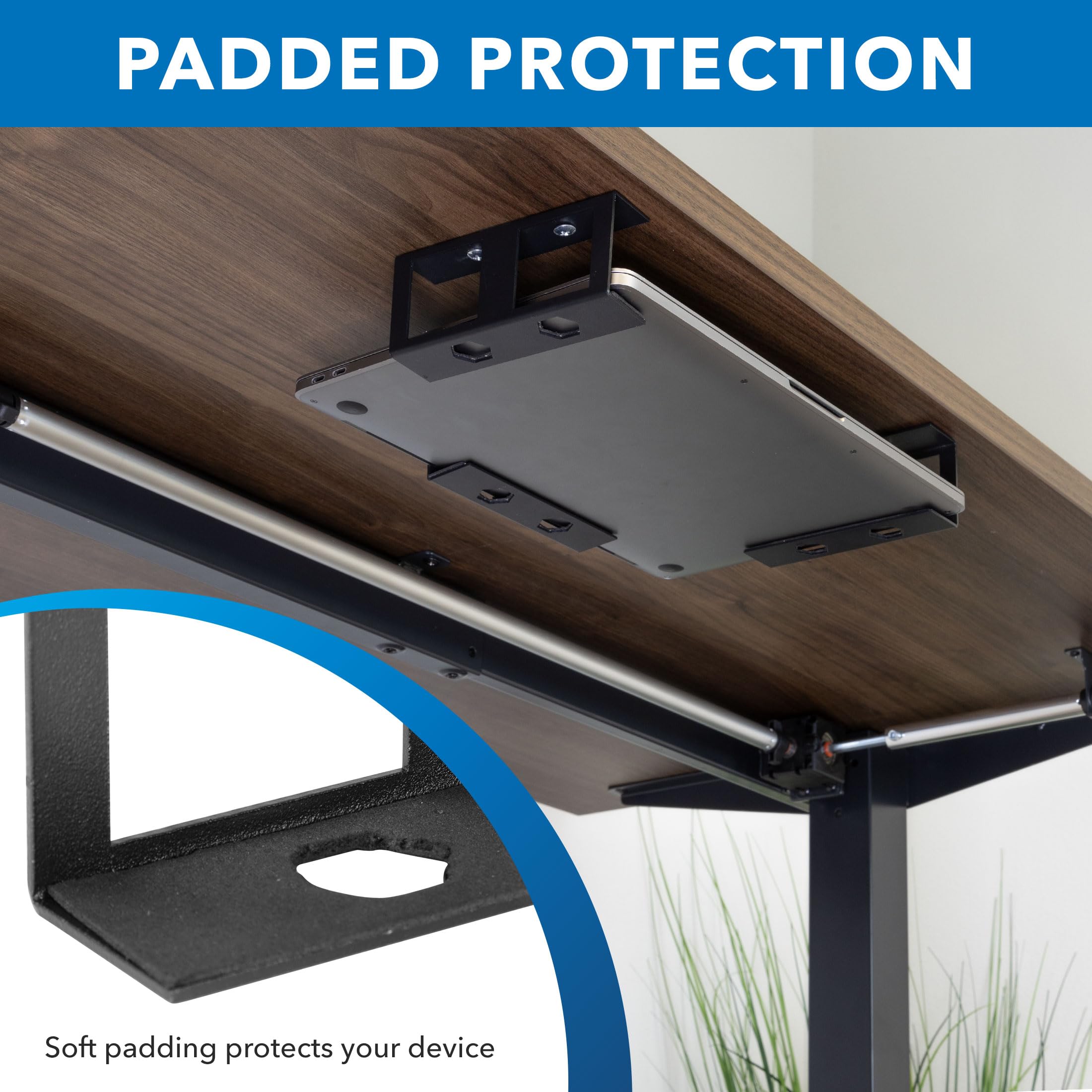 Mount It! Under Desk Laptop Mount Holder, Laptop Mount for Desk, Small Multimedia Device Mount Underdesk Shelf for Laptop, Mac Mini, MacBook, Keyboard, Anti Scratch, Black