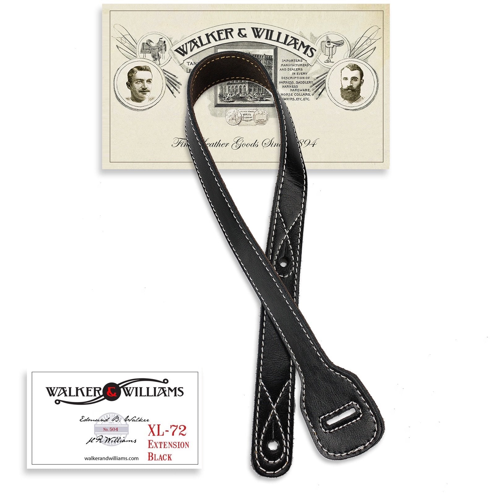 Walker & Williams Xl 72 Black Guitar Strap Extender Lengthens W&W Straps Up To 60''