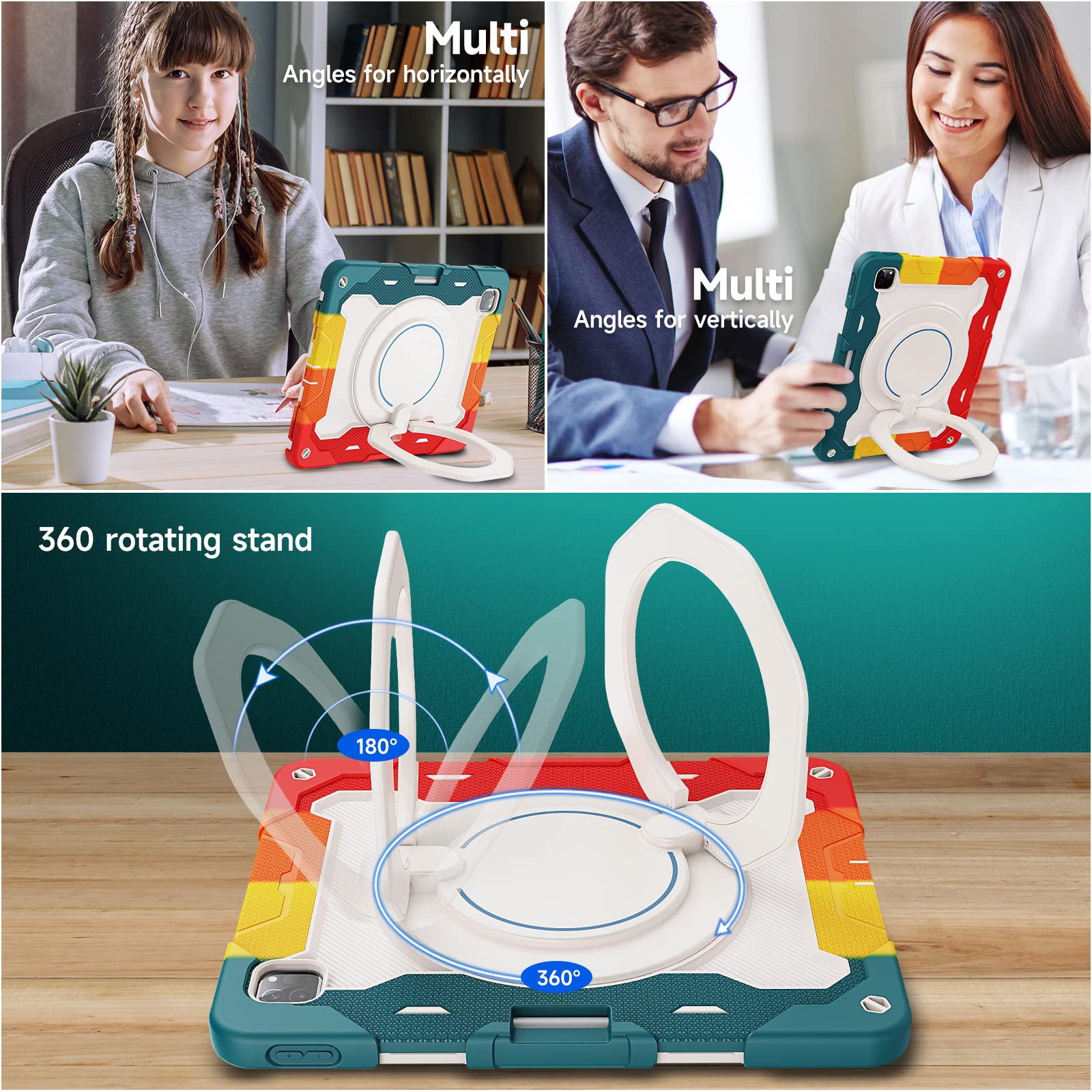 Roiskin For Ipad Pro 12.9 Inch Case (6Th/5Th/4Th/3Rd Generation)With Screen Protector For Kids, 360 Kickstand,Handle, Pencil Hol